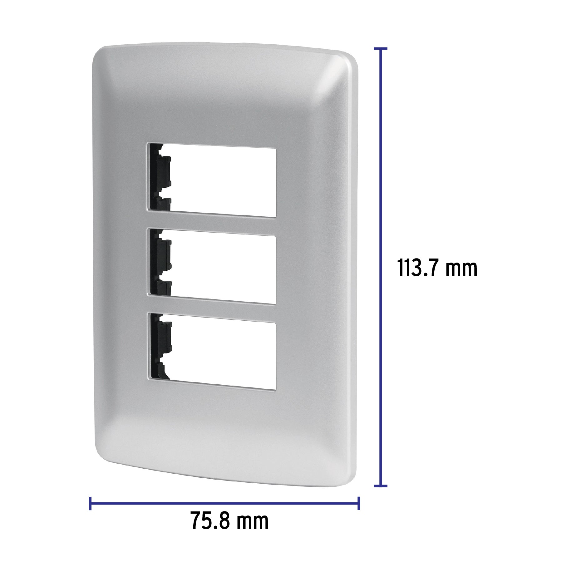 Placa 3 módulos de ABS, línea italiana, color plata, VOLTECK