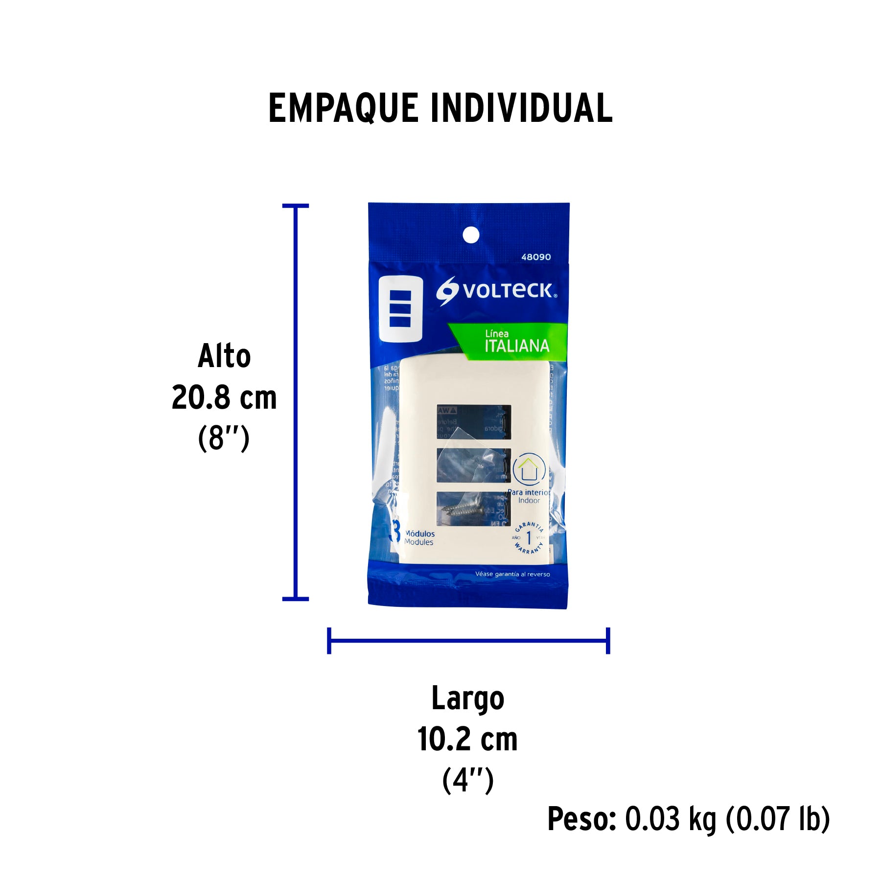 Placa de 3 módulos, marfil, Línea Italiana, VOLTECK - Empaque