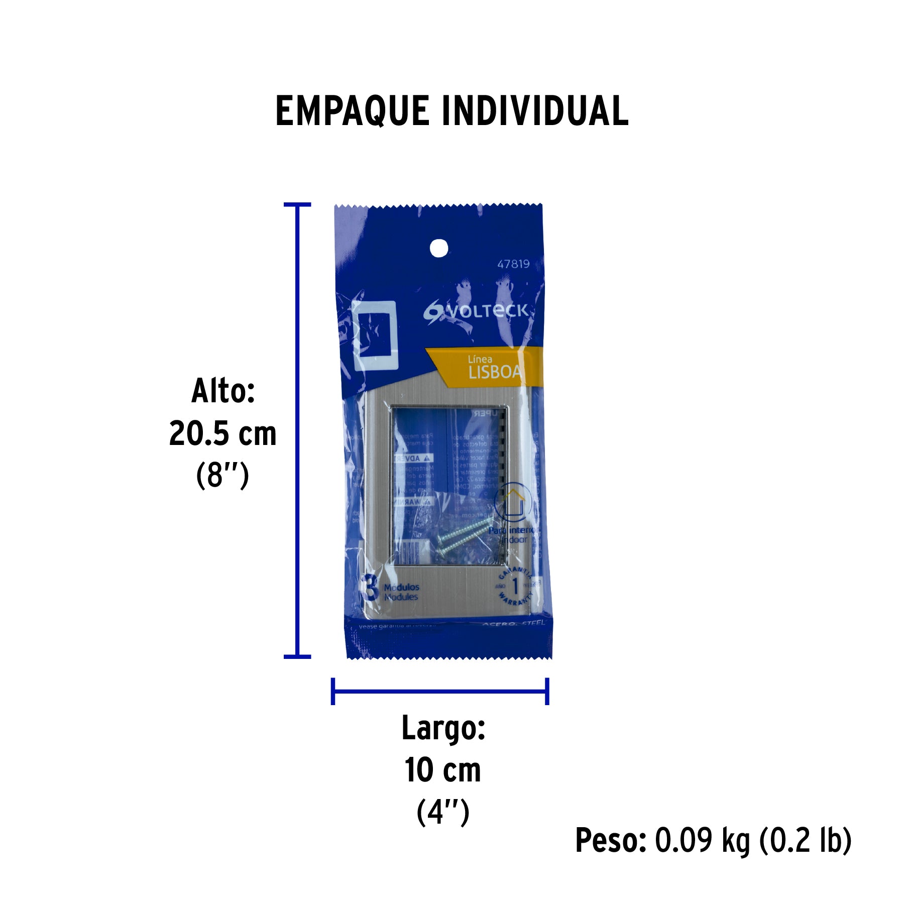 Placa de acero inox con 1 ventana 3 módulos, línea Lisboa - Empaque
