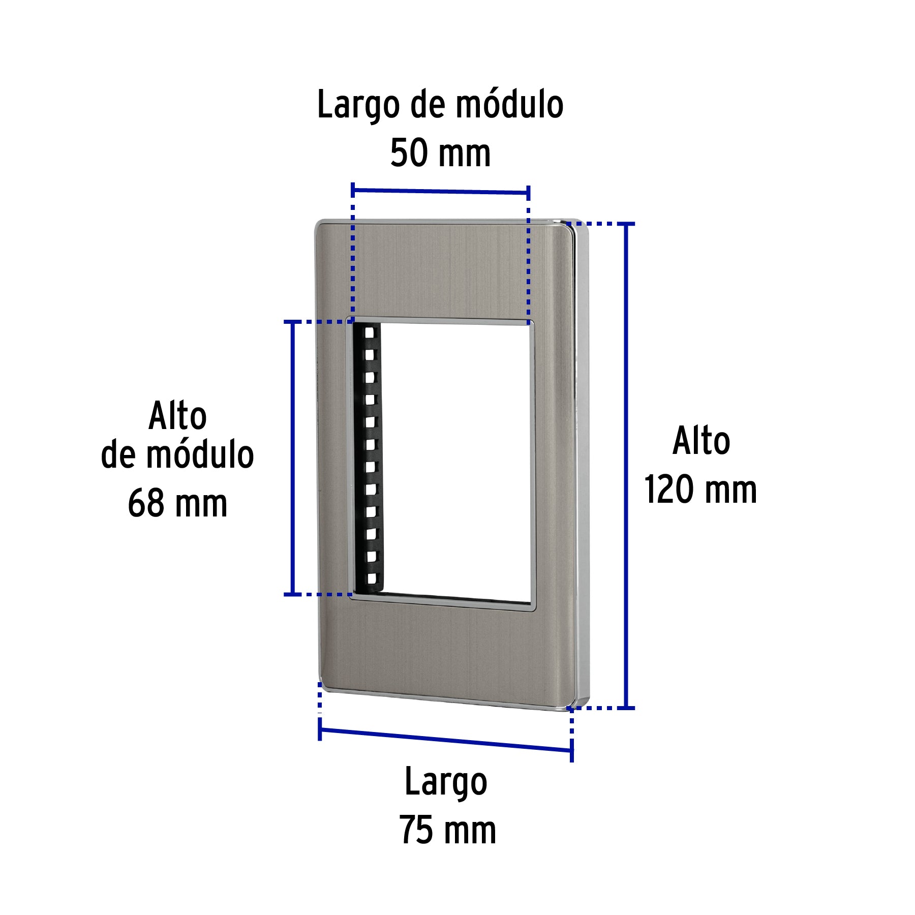 Placa de acero inox con 1 ventana 3 módulos, línea Lisboa