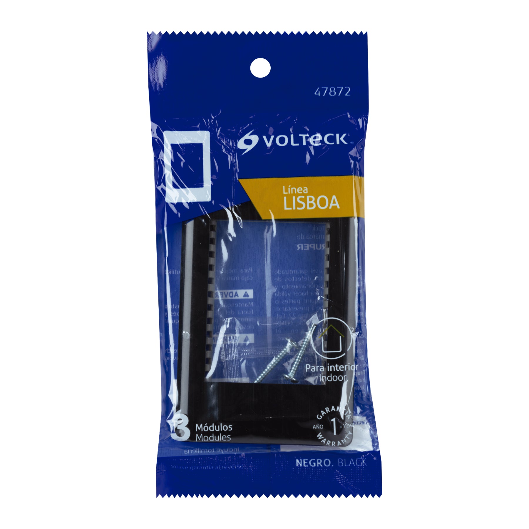 Placa negra de 1 ventana 3 módulos, línea Lisboa, VOLTECK