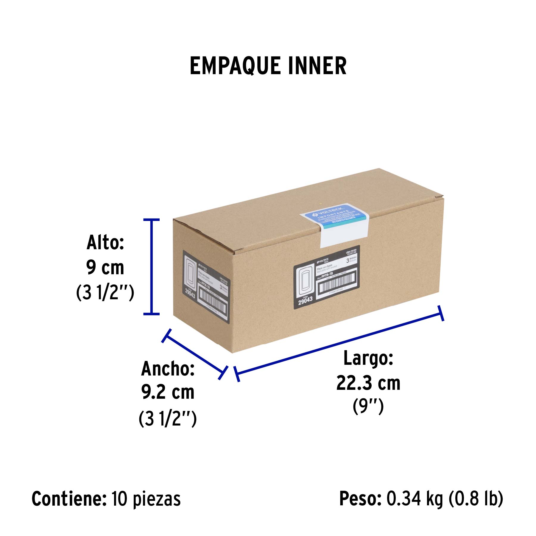 Placa de 1 ventana 3 módulos, línea Toledo, BASIC - Empaque