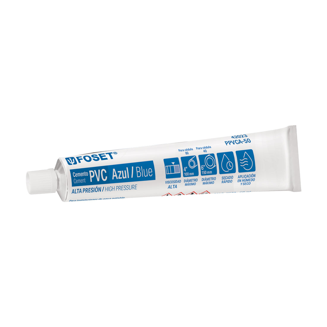 Cemento p/PVC, azul, alta presión, tubo 50ml, FOSET