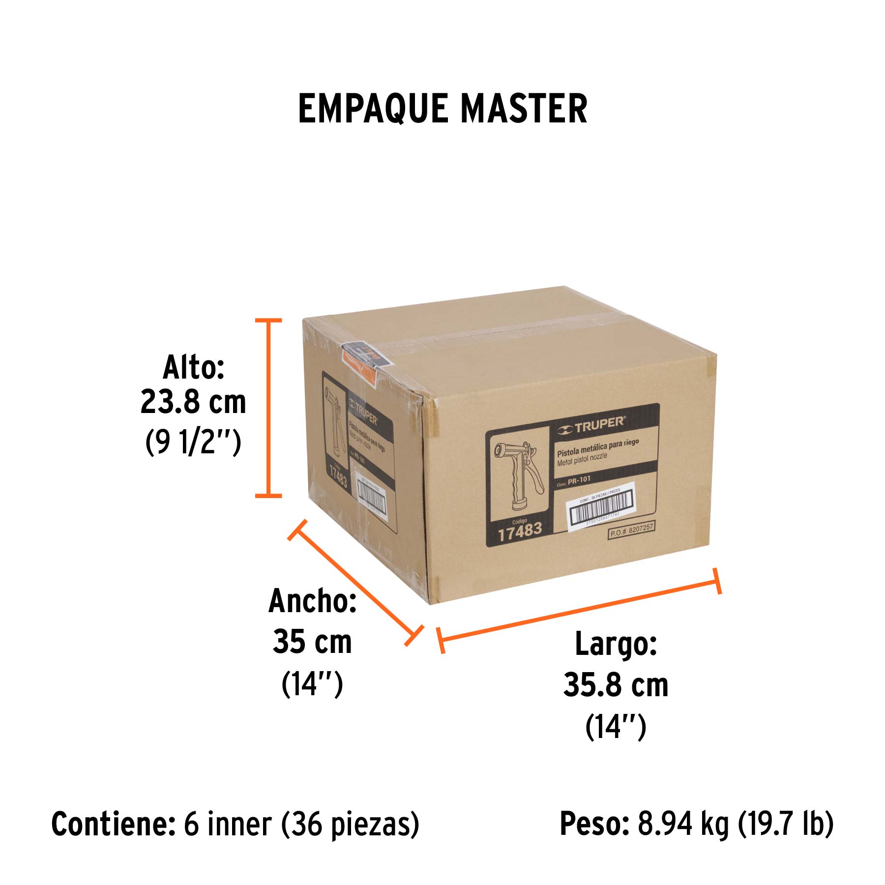 Pistola metálica para riego, 2 funciones, TRUPER - Empaque