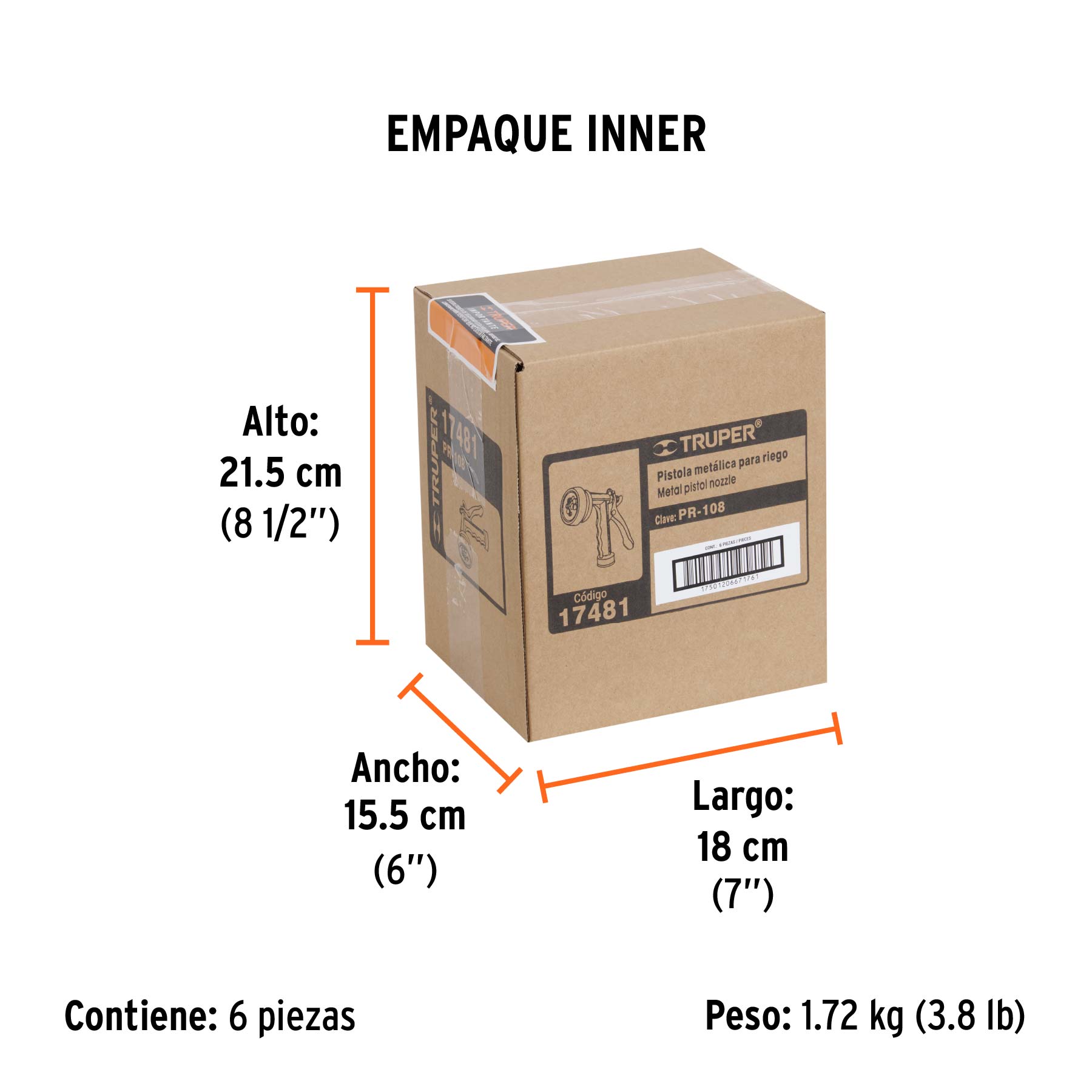 Pistola metálica para riego, 8 funciones, TRUPER - Empaque