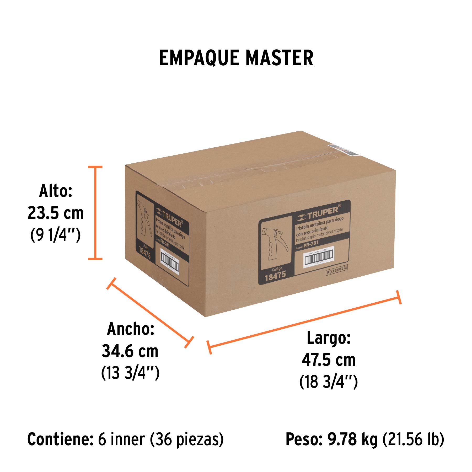 Pistola para riego de 2 funciones metálica con recubrimiento - Empaque