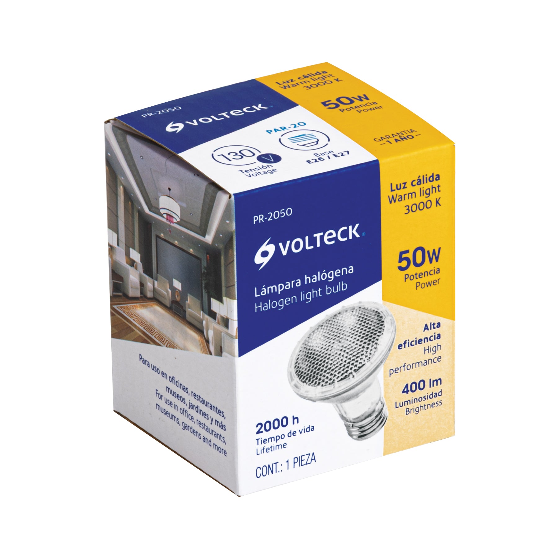 Lámpara de halógeno 50 W tipo PAR 20, en caja, VOLTECK
