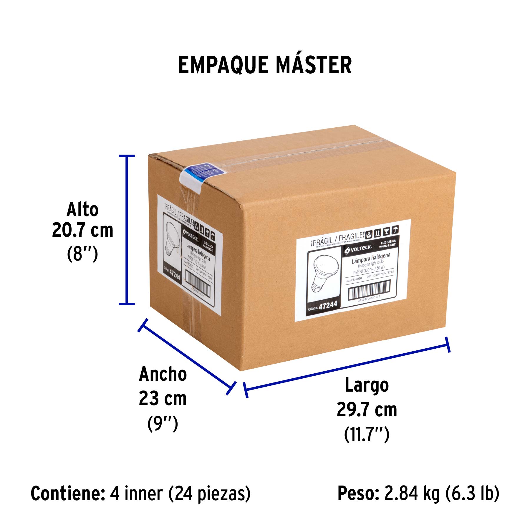 Lámpara de halógeno 50 W tipo PAR 20, en caja, VOLTECK - Empaque