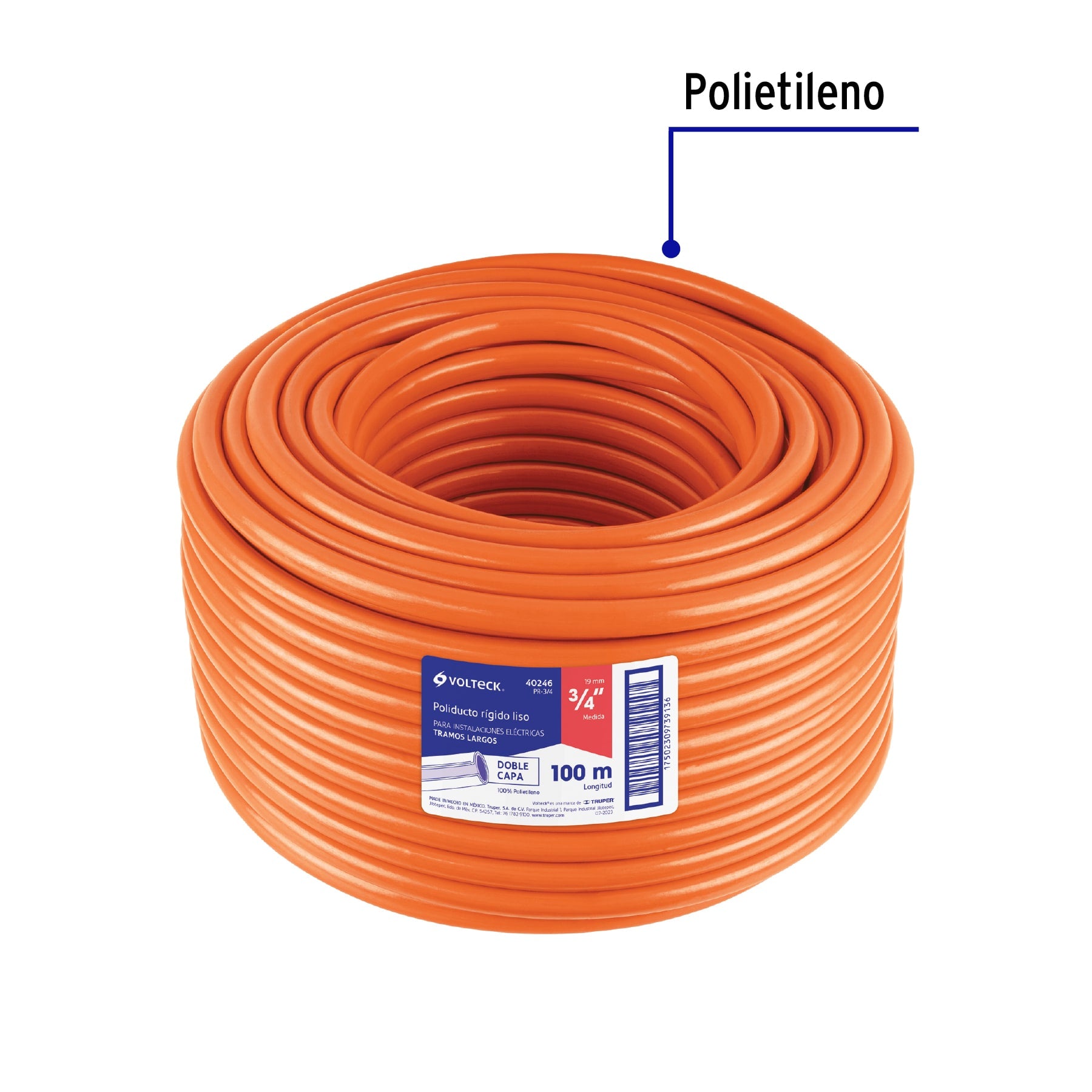 Metro de poliducto 3/4" rígido, rollo con 100 metros