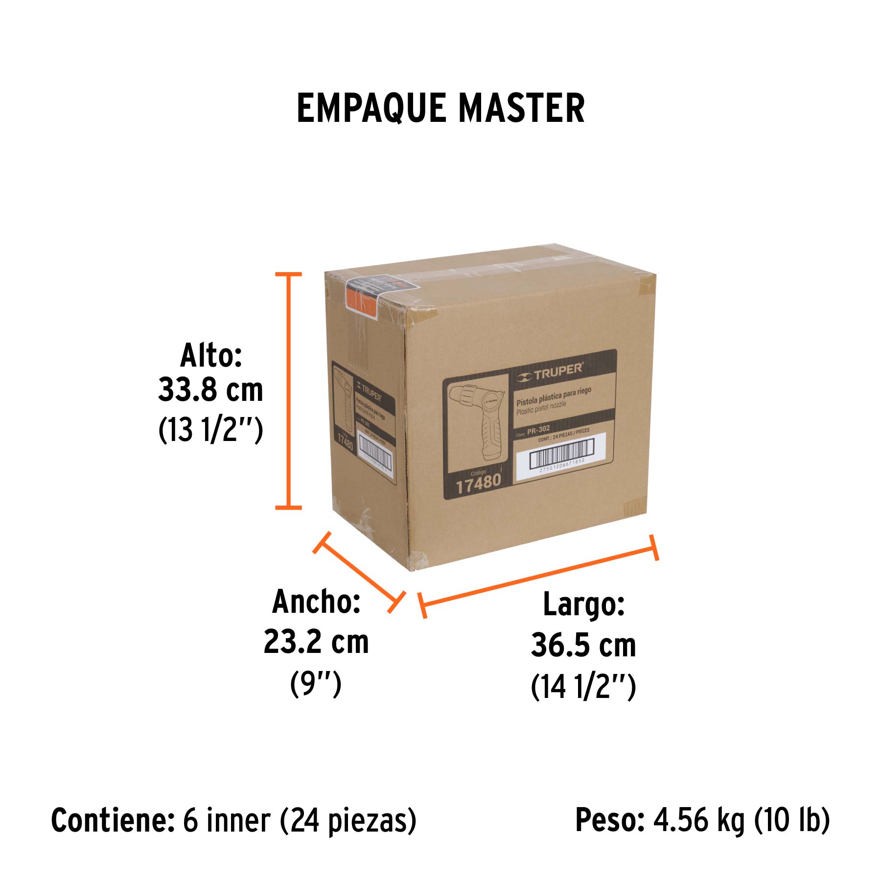 Pistola para riego 2 funciones plástica, boquilla regulable - Empaque