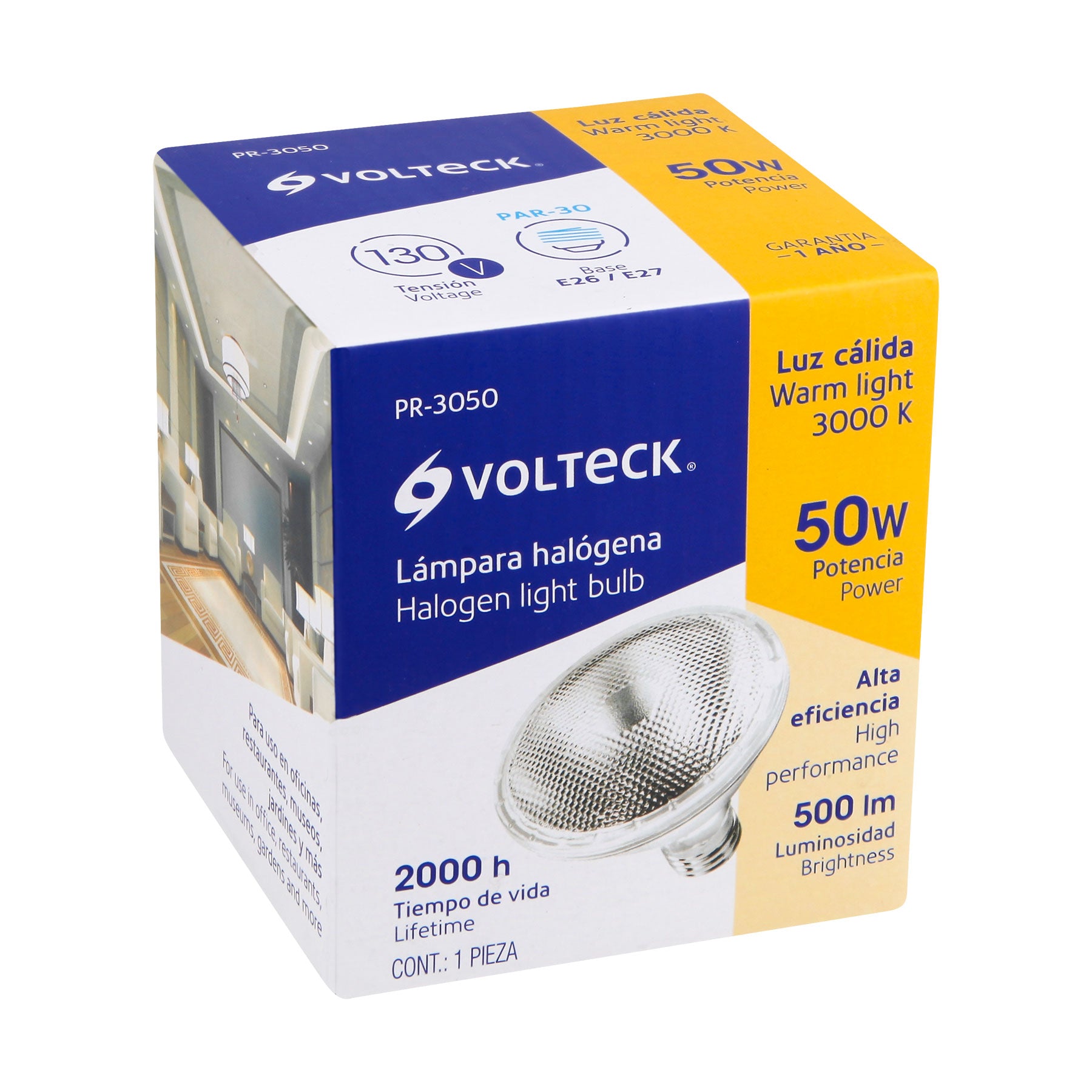 Lámpara de halógeno 50 W tipo PAR 30, en caja, VOLTECK