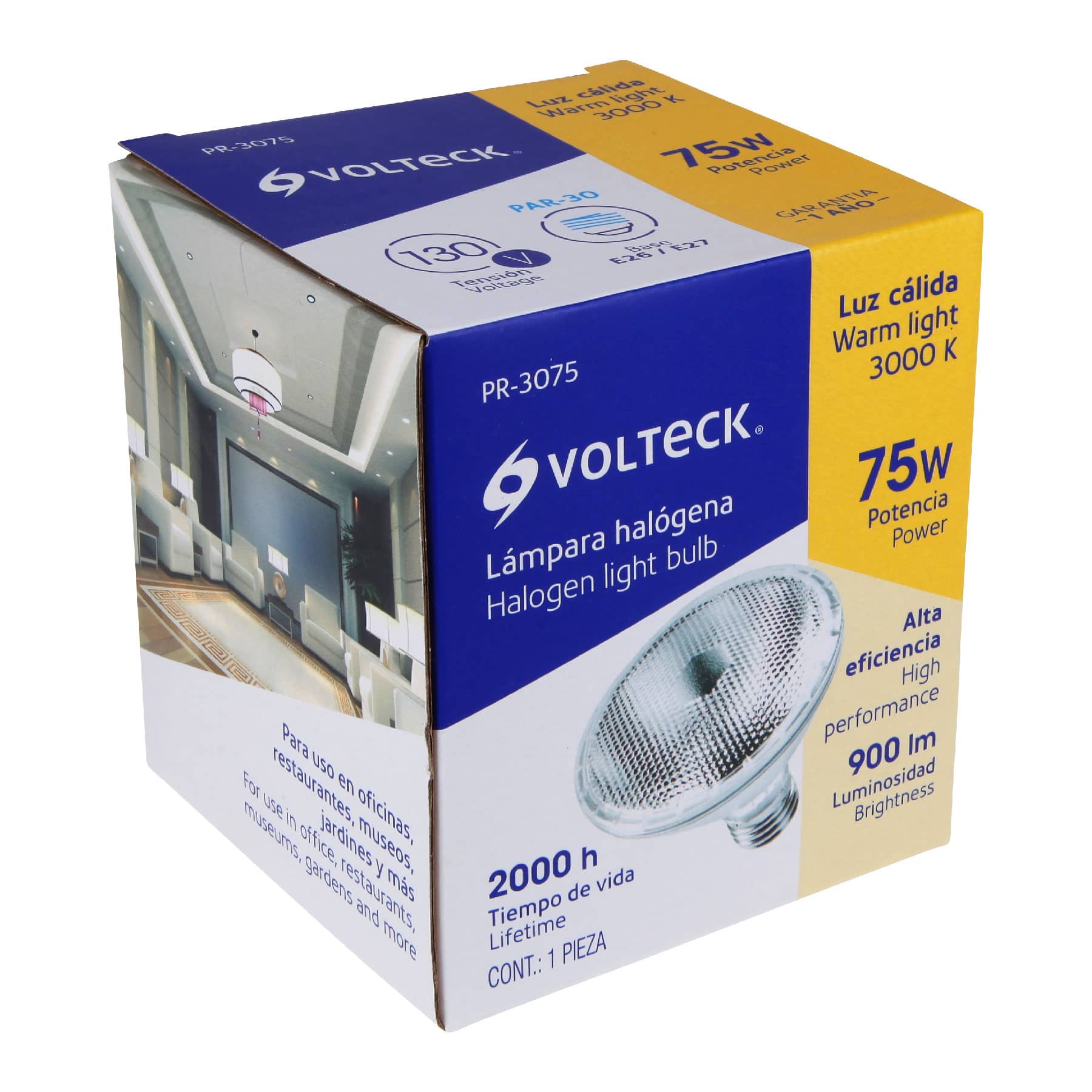 Lámpara de halógeno 75 W tipo PAR 30, en caja, VOLTECK