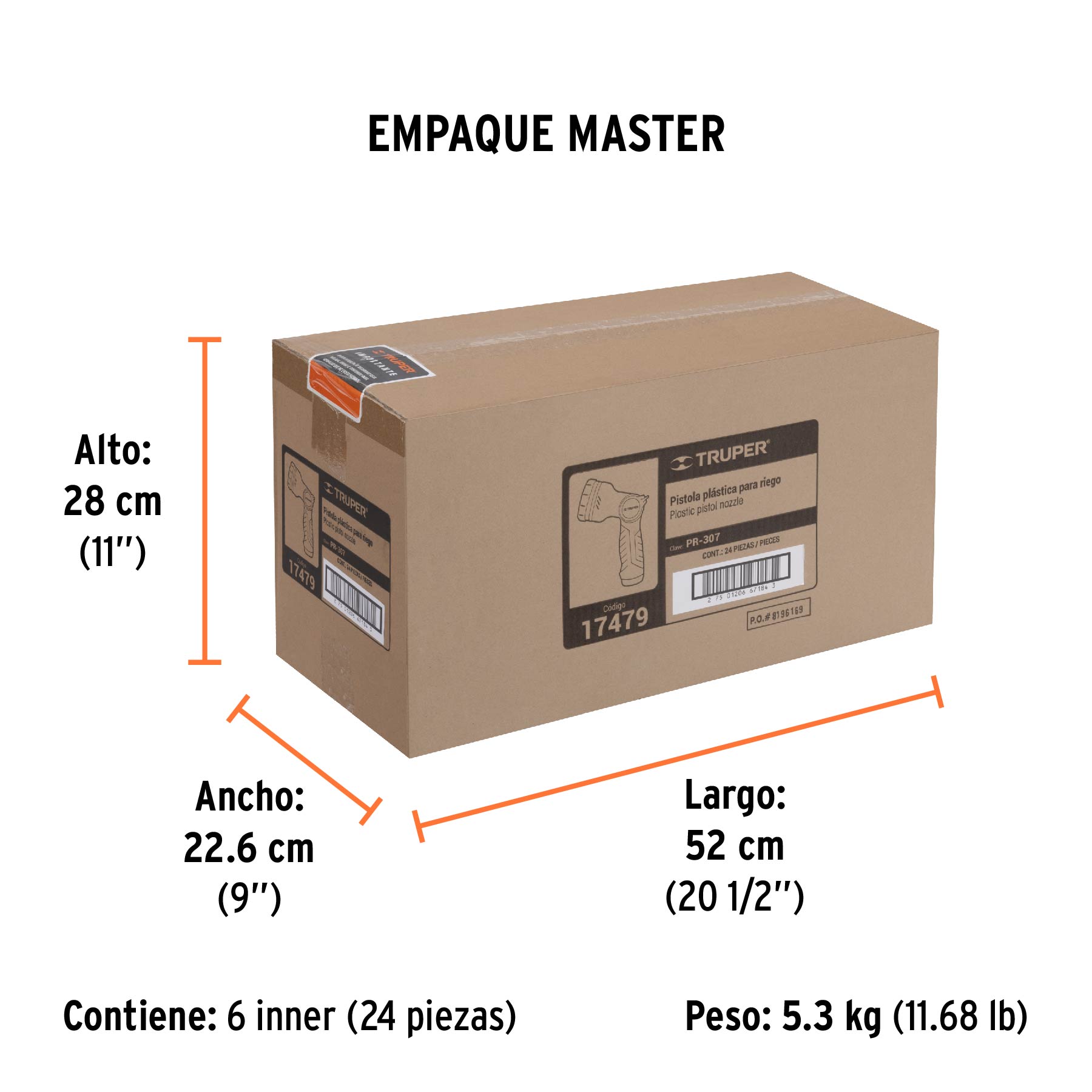 Pistola para riego de 8 funciones plástica, TRUPER - Empaque
