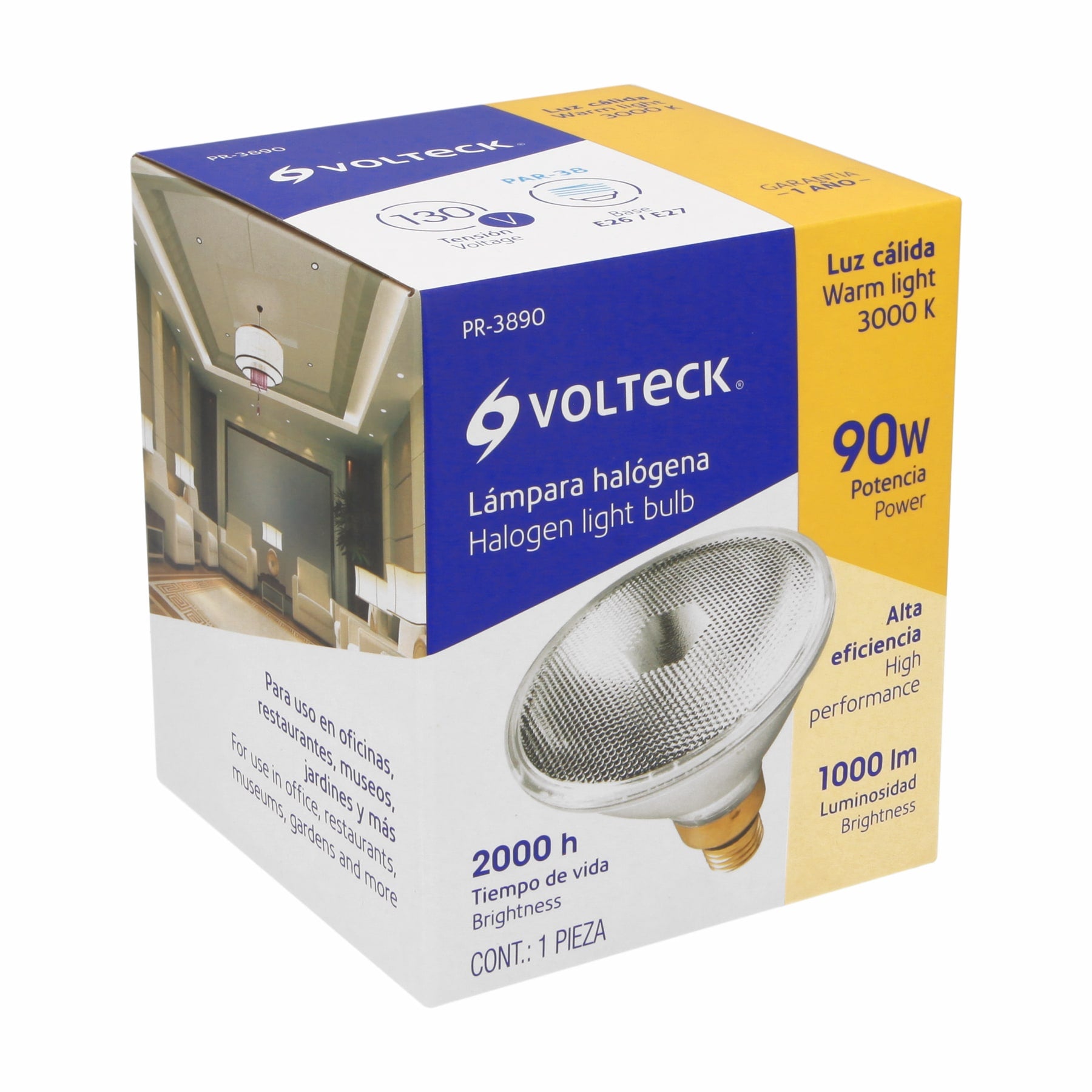 Lámpara de halógeno 90 W tipo PAR 38, en caja, VOLTECK