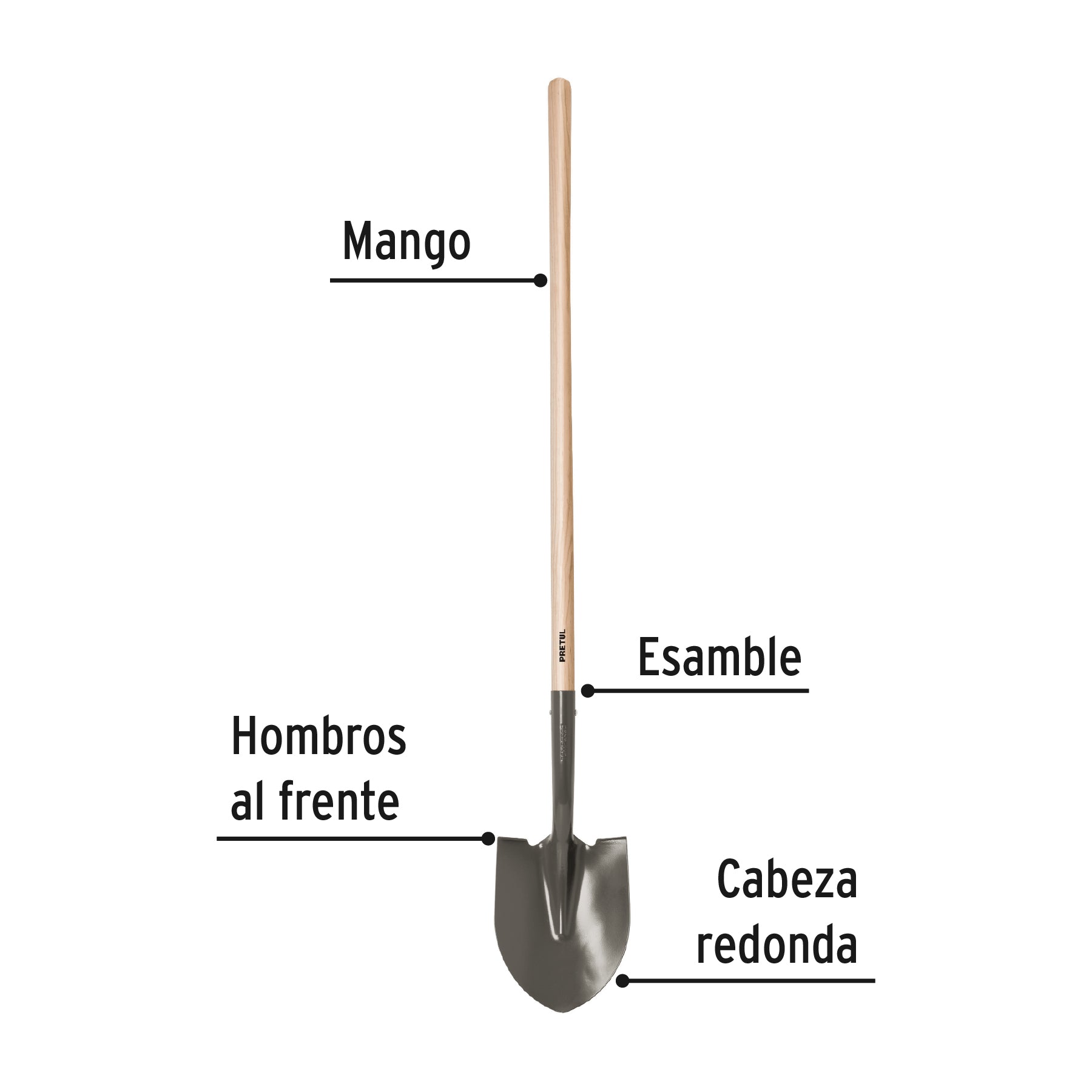 Pala redonda mango largo 44", PRETUL