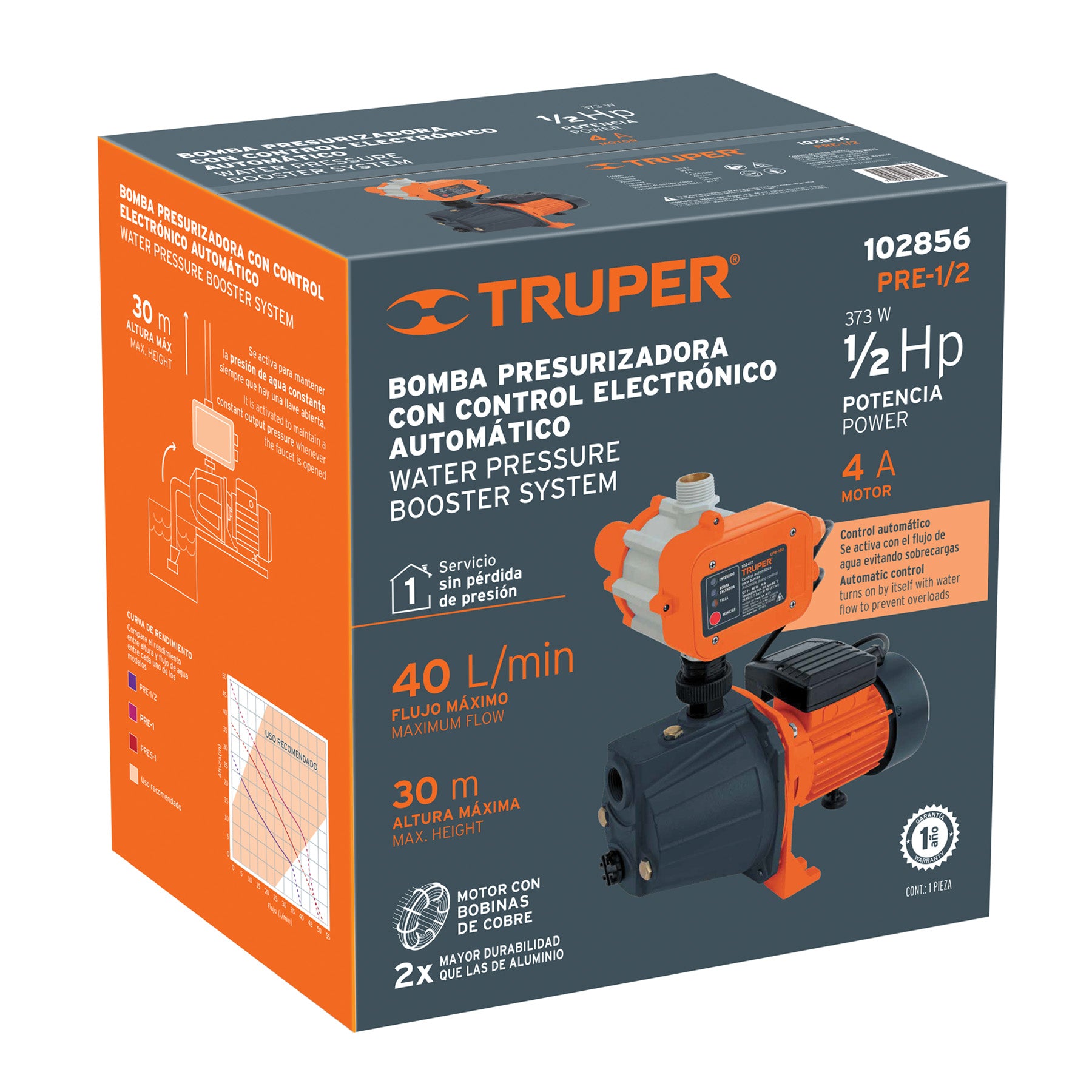 Bomba presurizadora jet hierro 1/2 HP con control, TRUPER