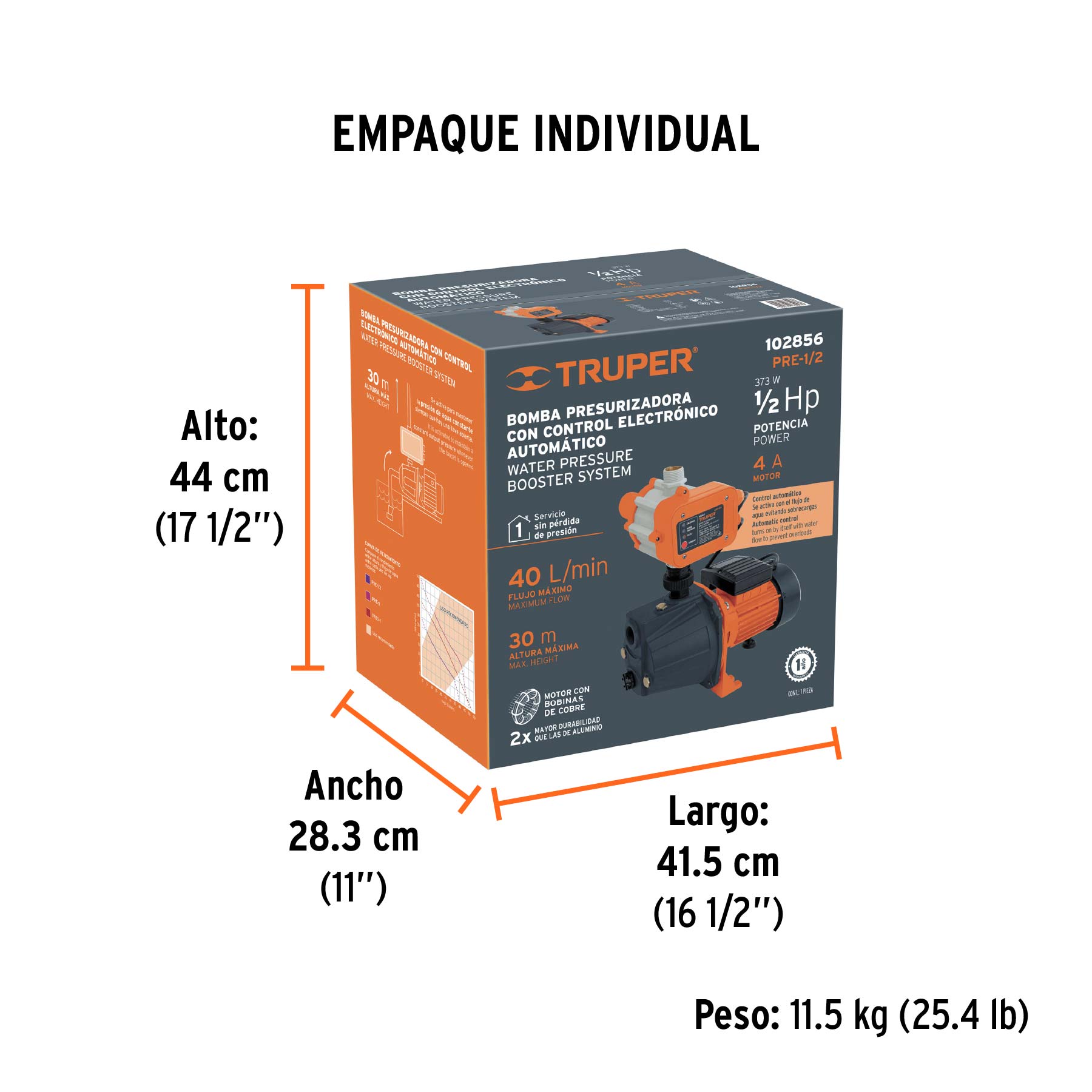 Bomba presurizadora jet hierro 1/2 HP con control, TRUPER - Empaque