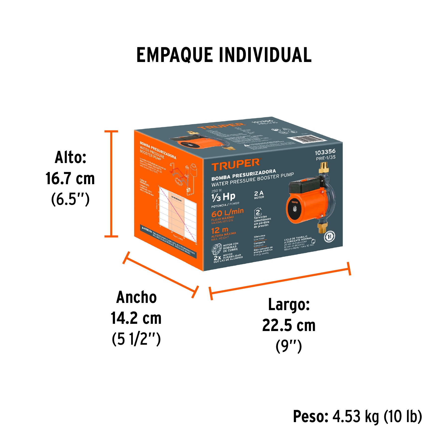 Bomba presurizadora 1/3 HP, TRUPER - Empaque