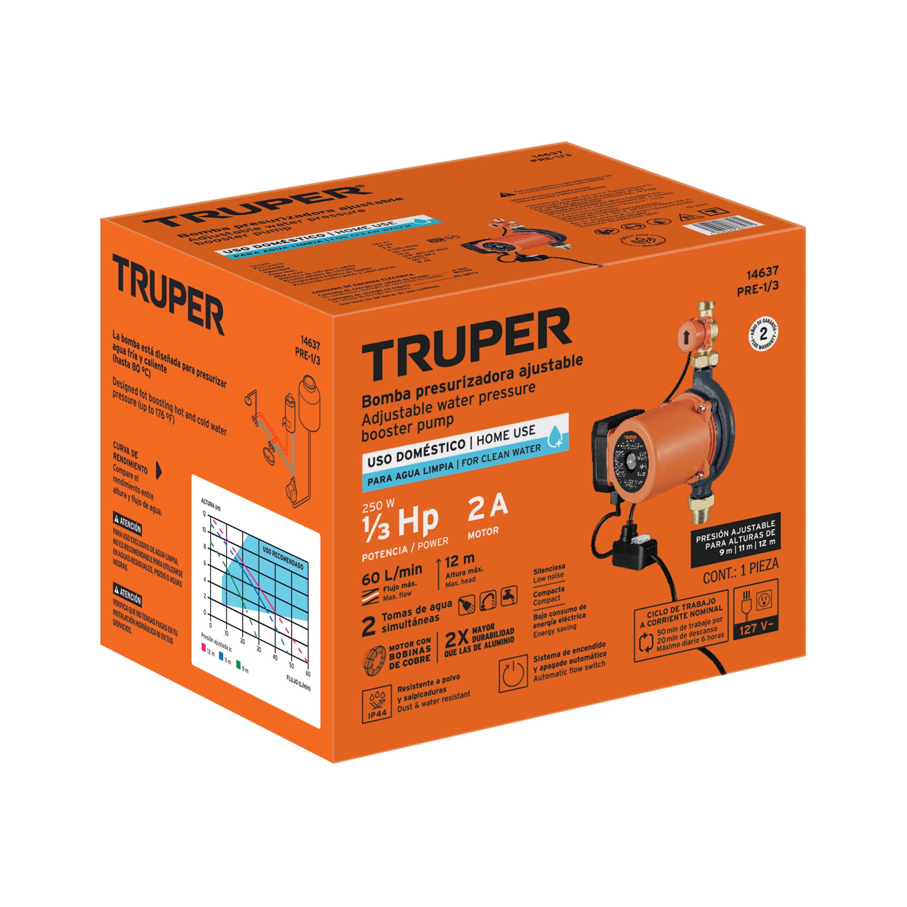 Bomba presurizadora 1/3 HP, con presión ajustable, TRUPER