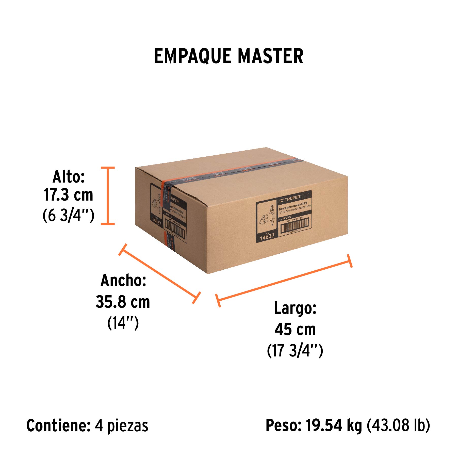 Bomba presurizadora 1/3 HP, con presión ajustable, TRUPER - Empaque
