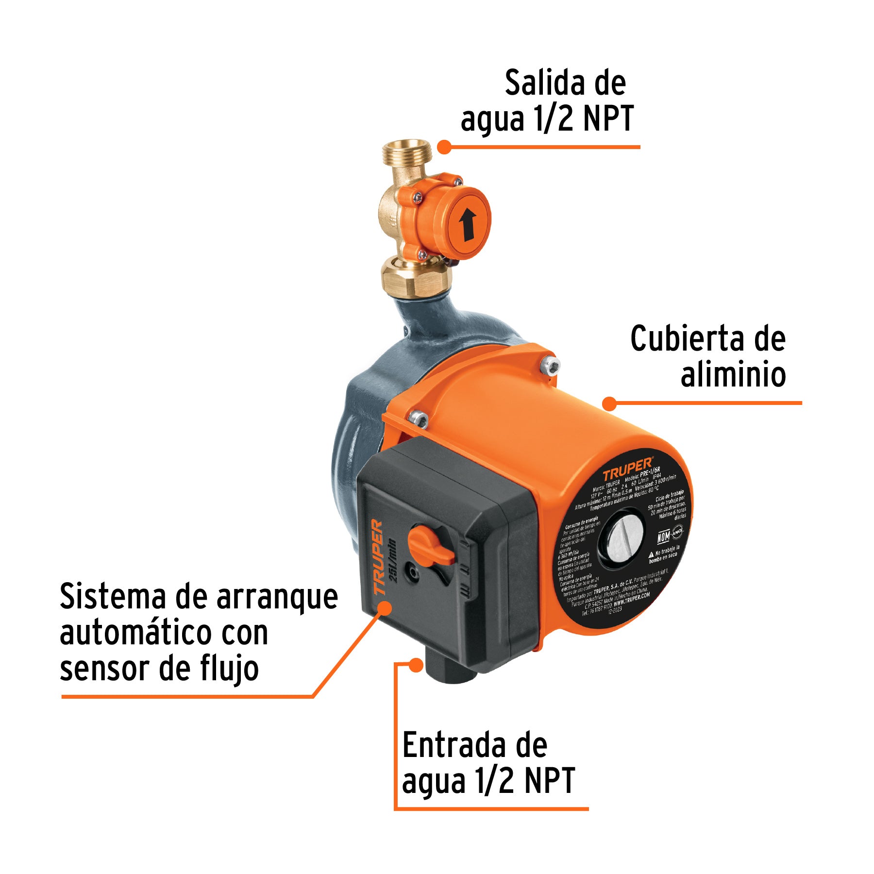 Bomba presurizadora 1/6 HP, con presión ajustable, TRUPER