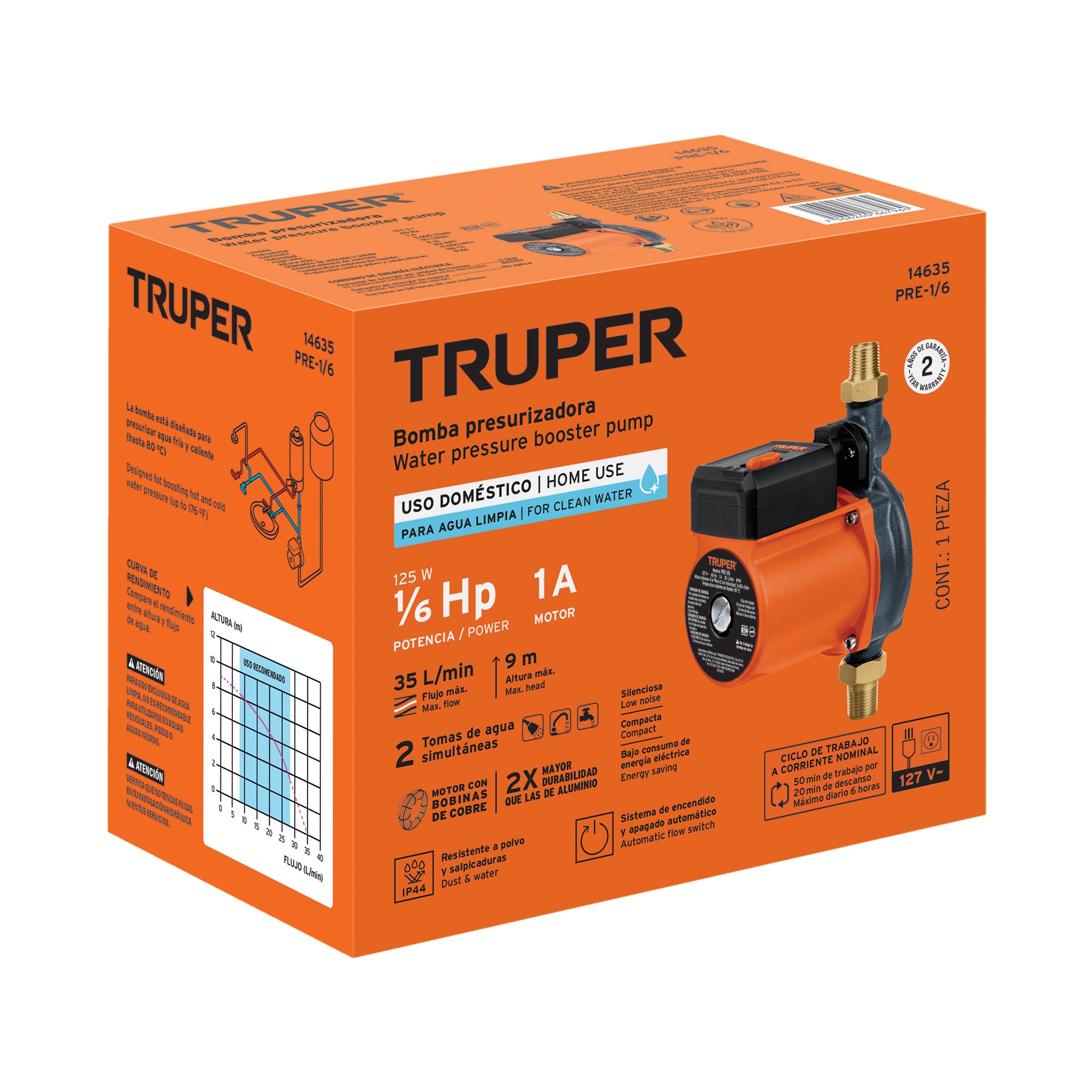 Bomba presurizadora 1/6 HP, TRUPER