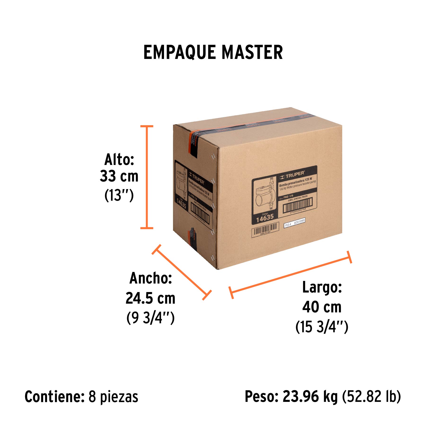 Bomba presurizadora 1/6 HP, TRUPER - Empaque