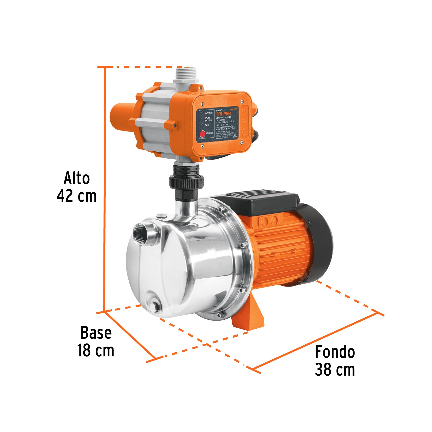 Bomba presurizadora jet acero 1 HP con control, TRUPER