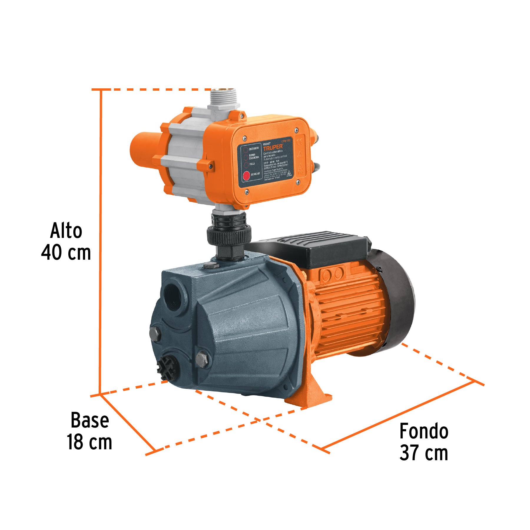 Bomba presurizadora jet hierro 1 HP con control, TRUPER