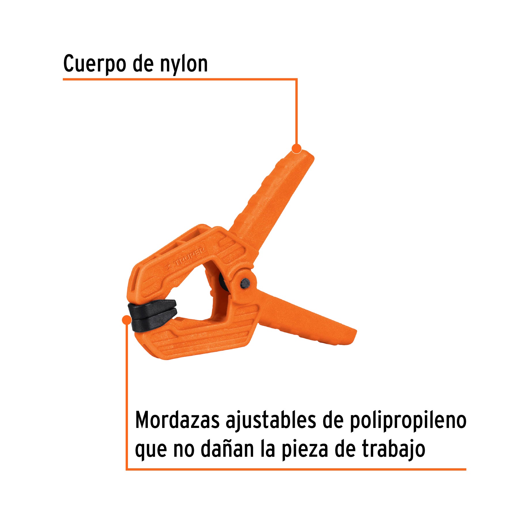 Prensa de resorte de 2" con cuerpo de nylon, TRUPER