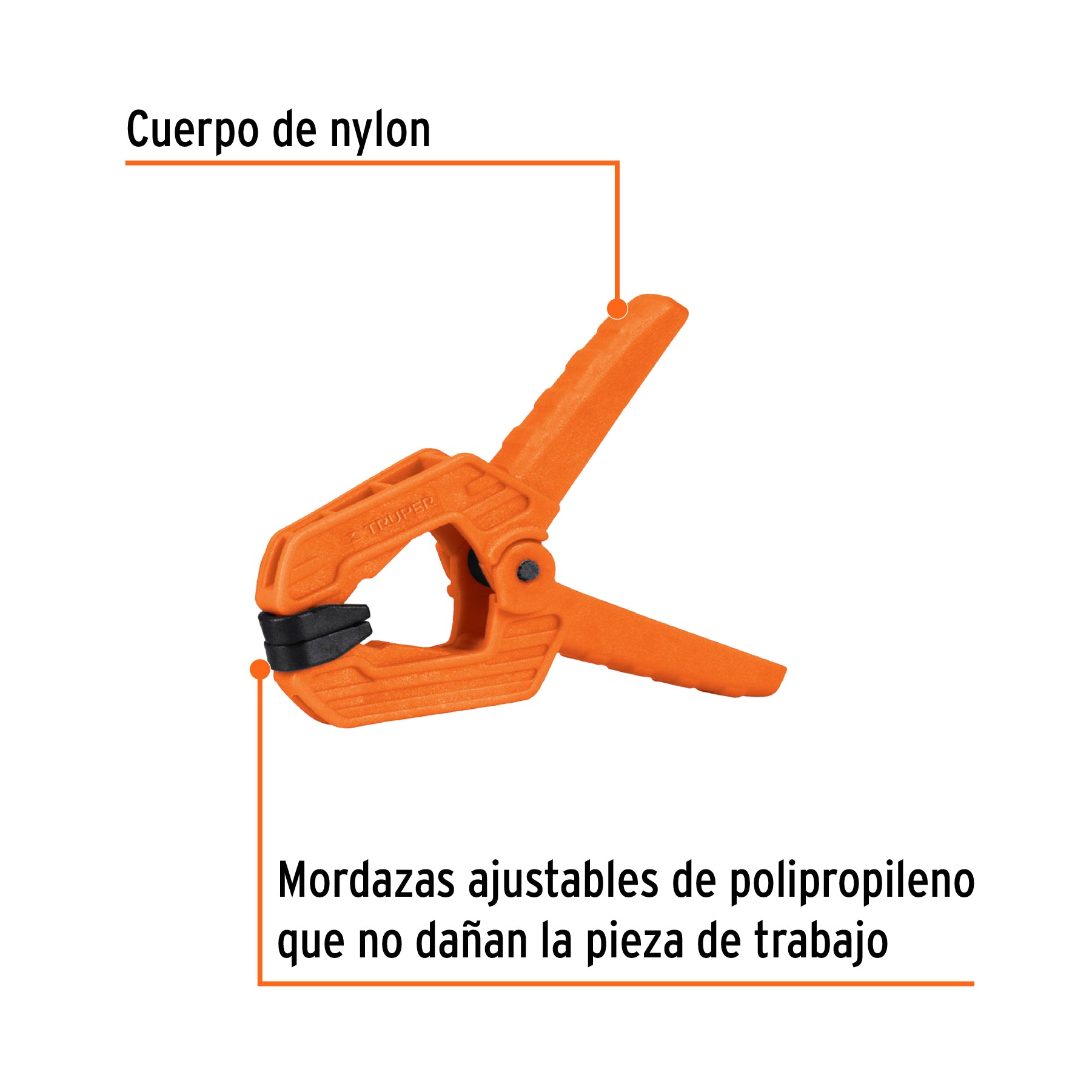 Prensa de resorte de 3" con cuerpo de nylon, TRUPER
