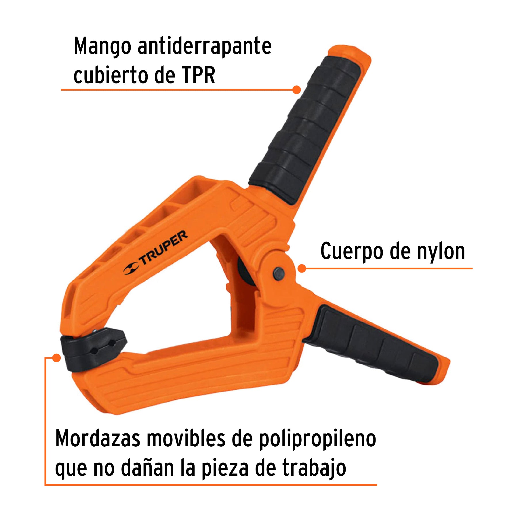 Prensa de resorte de 6", cuerpo de nylon con mango de TPR