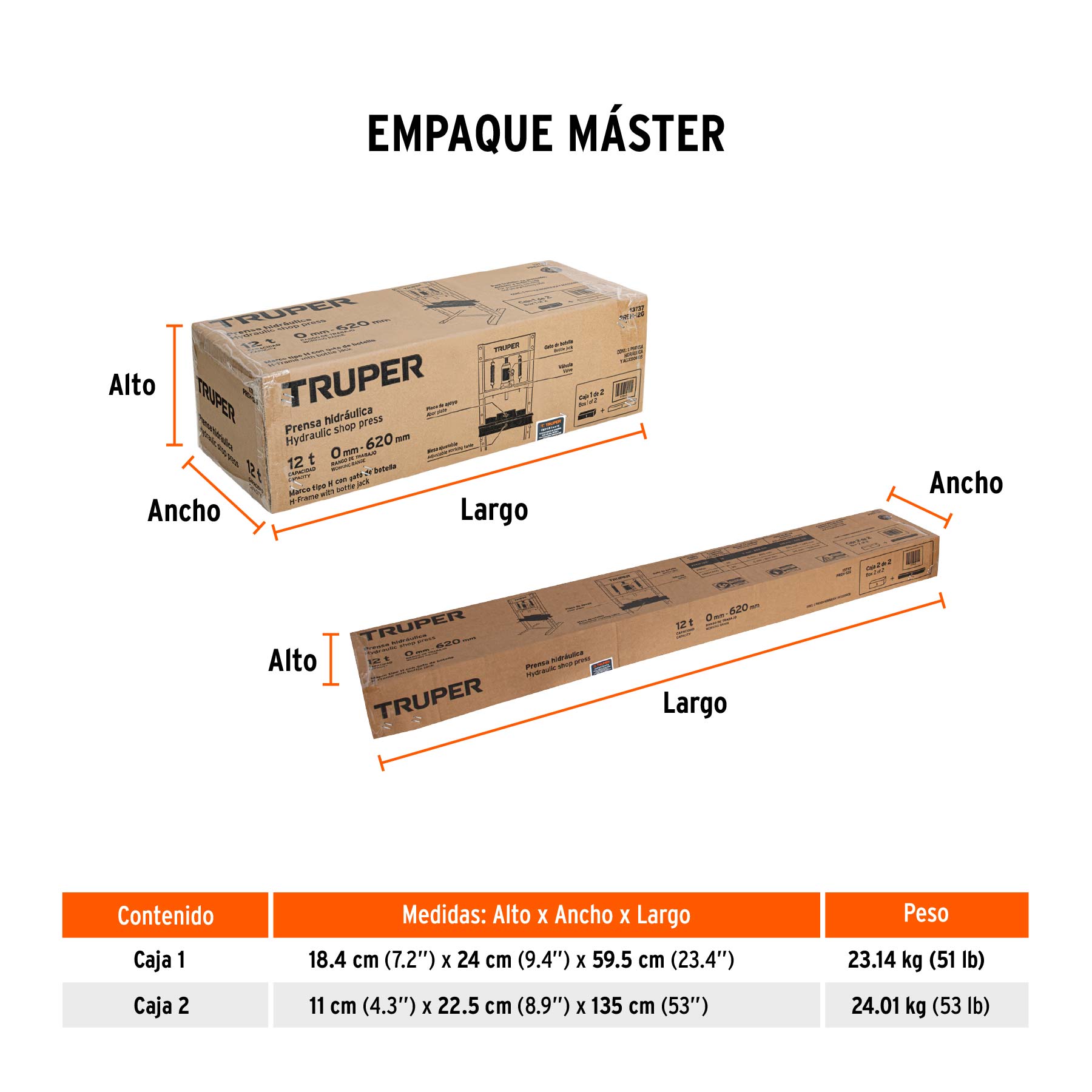 Prensa hidráulica tipo "H" de 12 ton, con gato de botella - Empaque