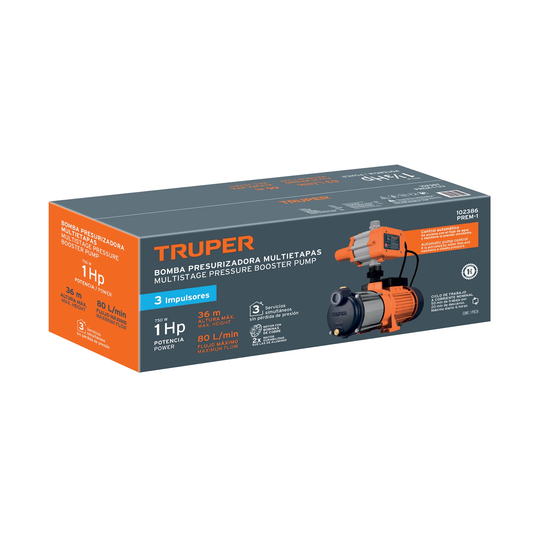 Bomba presurizadora multietapas 1 HP con control, TRUPER