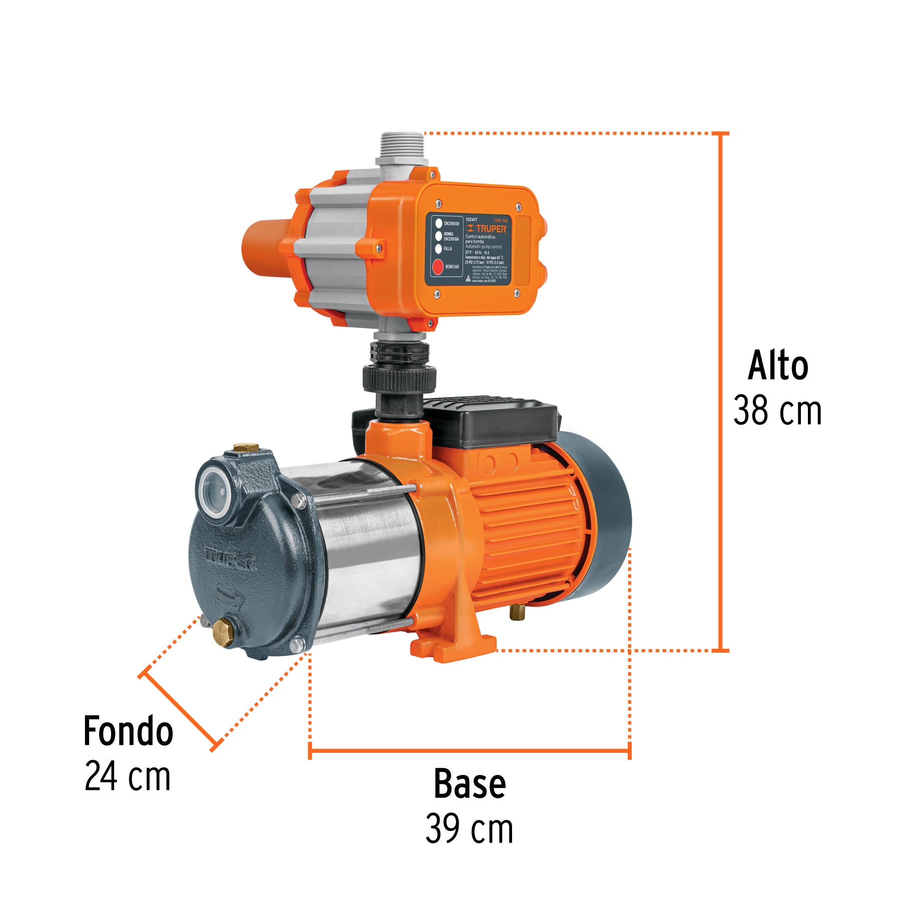 Bomba presurizadora multietapas 1 HP con control, TRUPER