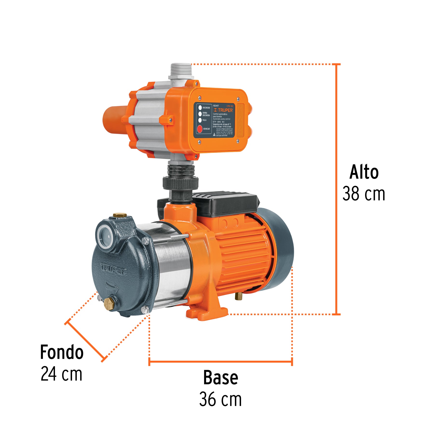 Bomba presurizadora multietapas 3/4 HP con control, TRUPER