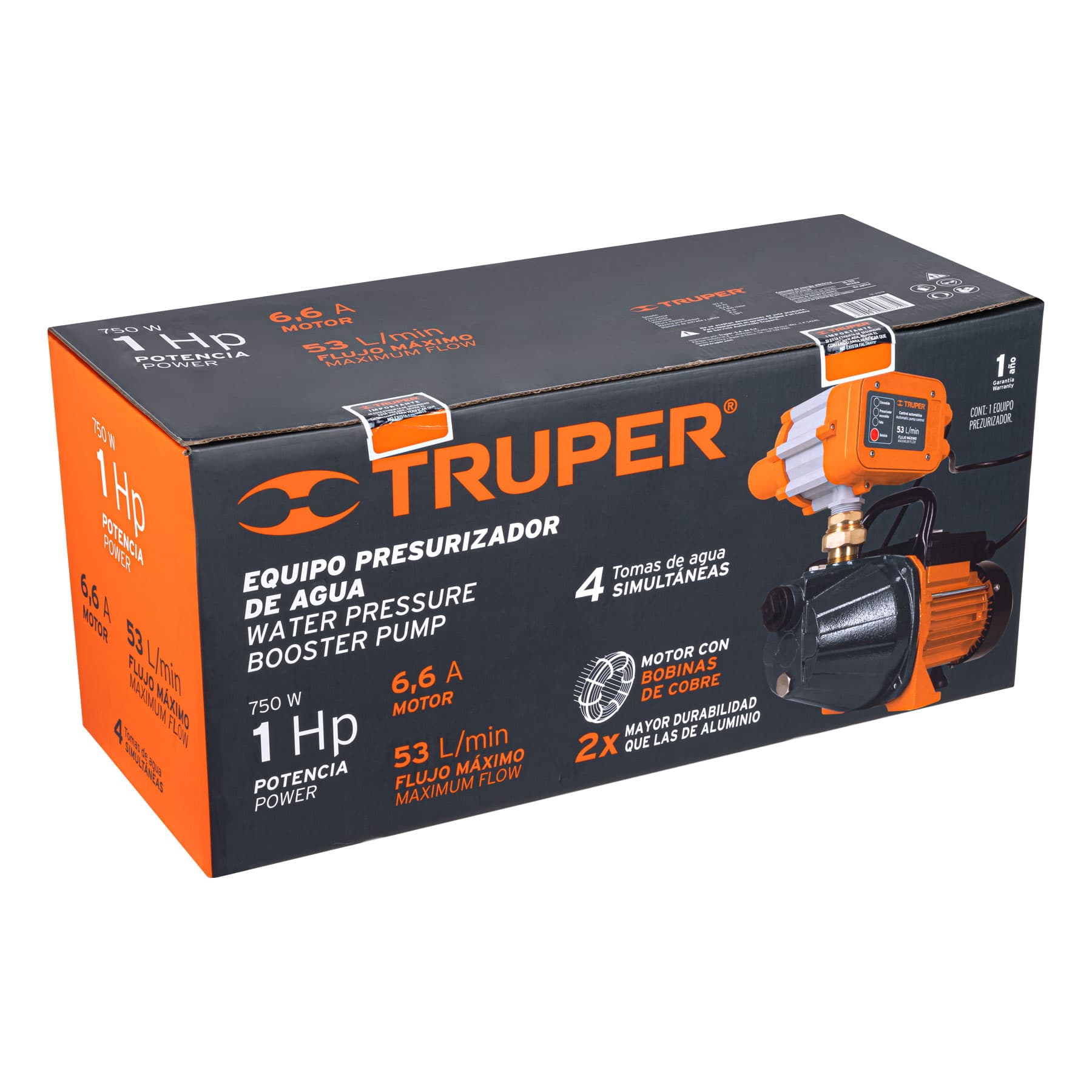 Bomba presurizadora jet hierro 1 HP con control, TRUPER