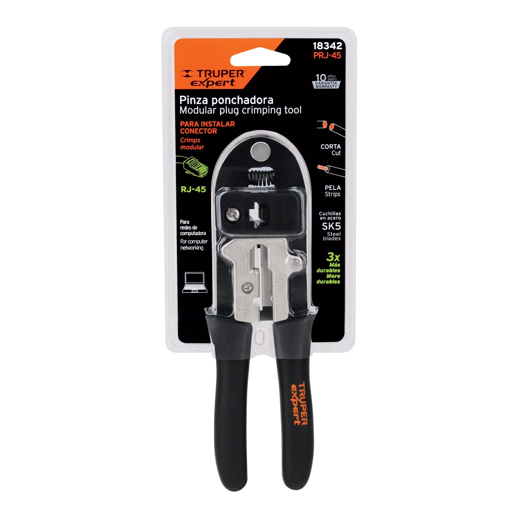 Pinza 8" ponchadora para cables RJ-45, 8 contactos, TRUPER