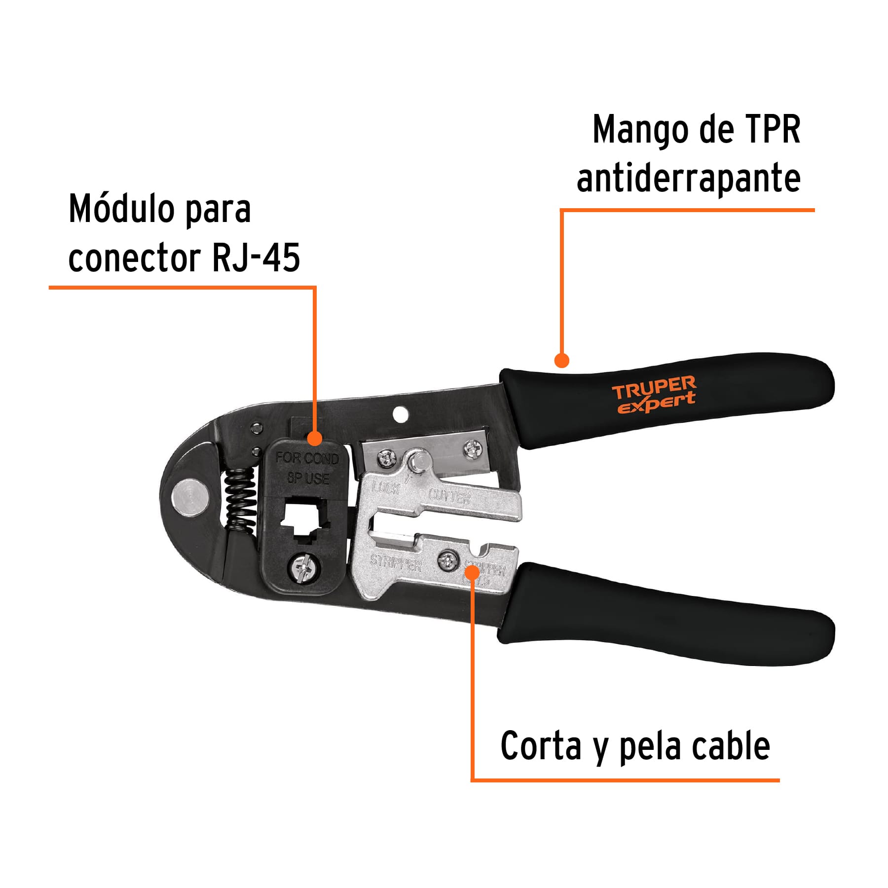 Pinza 8" ponchadora para cables RJ-45, 8 contactos, TRUPER