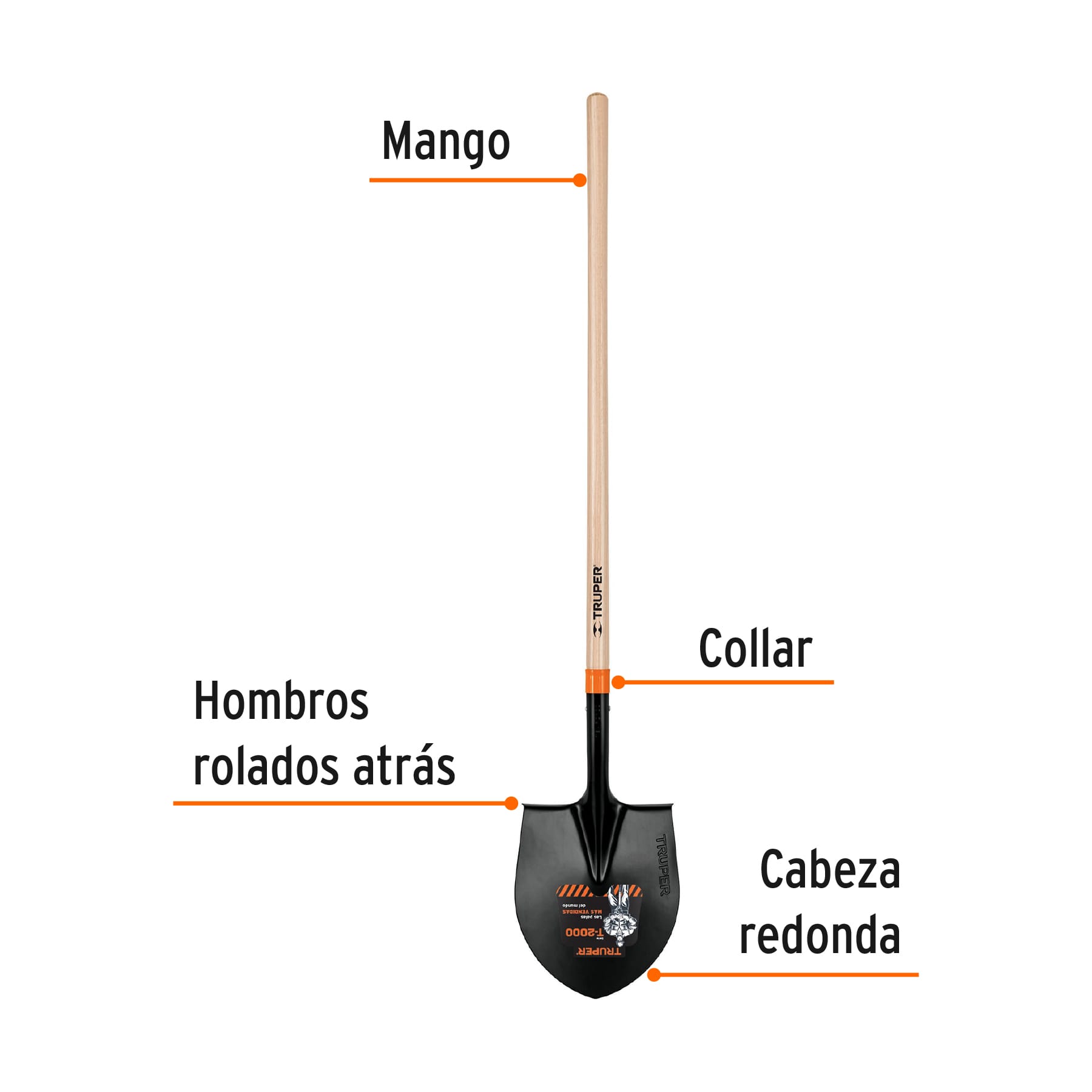 Pala redonda 4 T-2000, mango largo 45", TRUPER