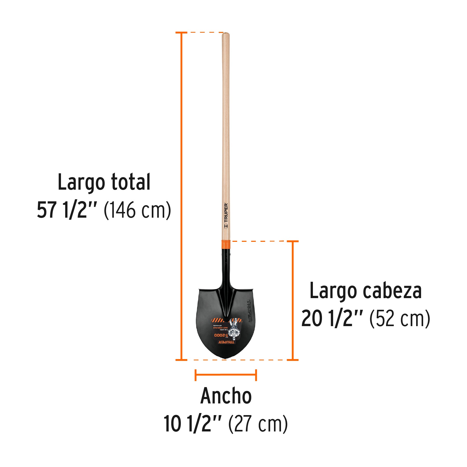 Pala redonda 4 T-2000, mango largo 45", TRUPER