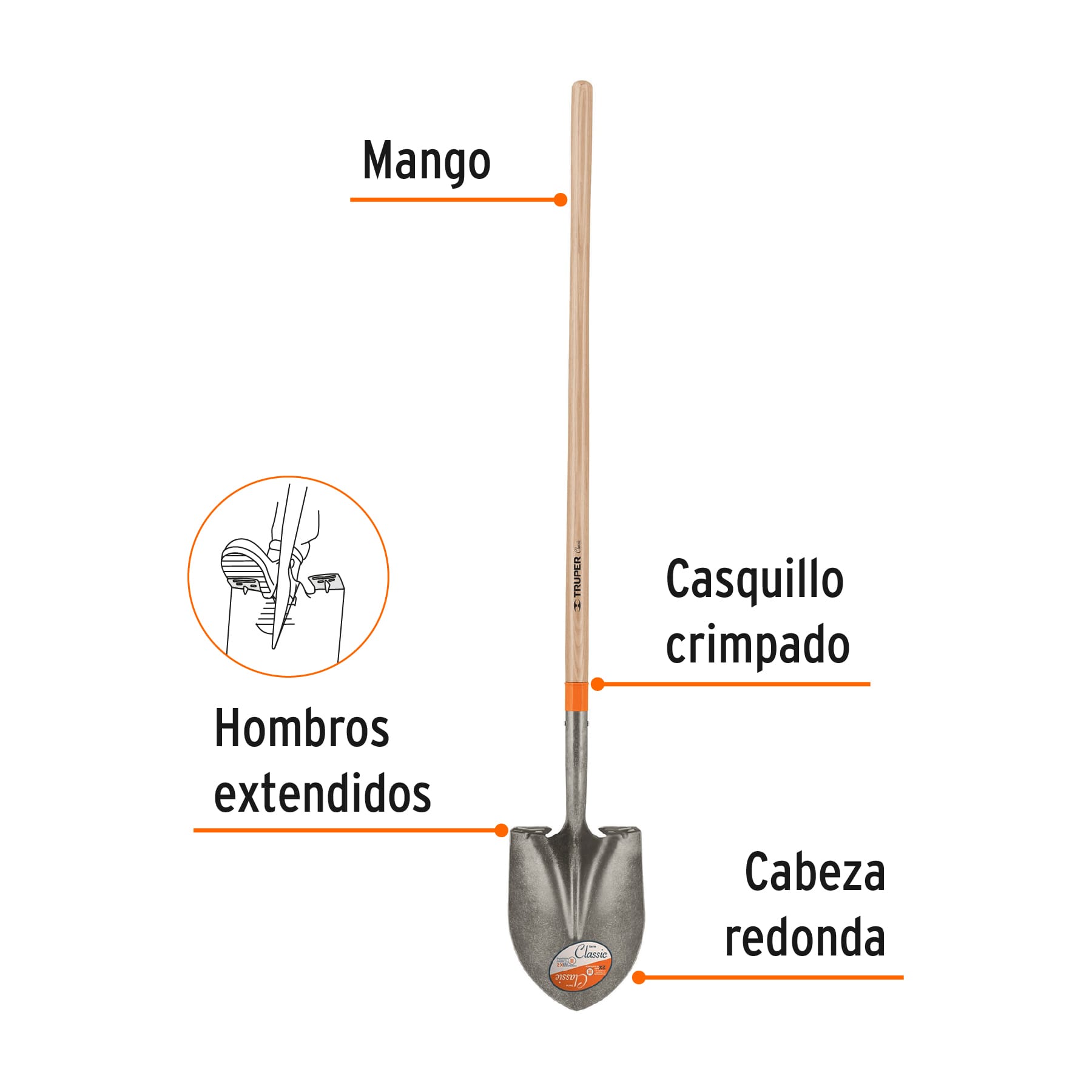 Pala redonda Classic, mango largo 48", TRUPER