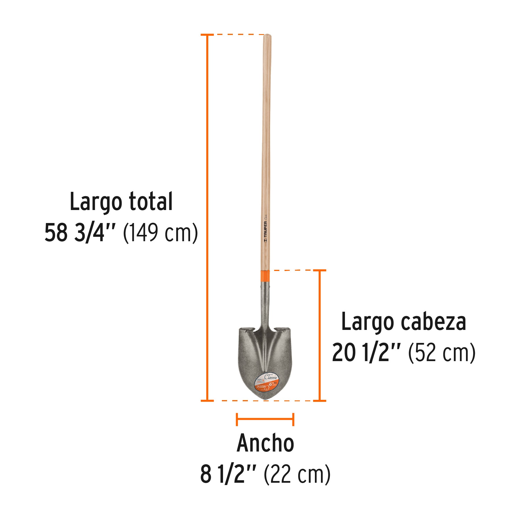 Pala redonda Classic, mango largo 48", TRUPER