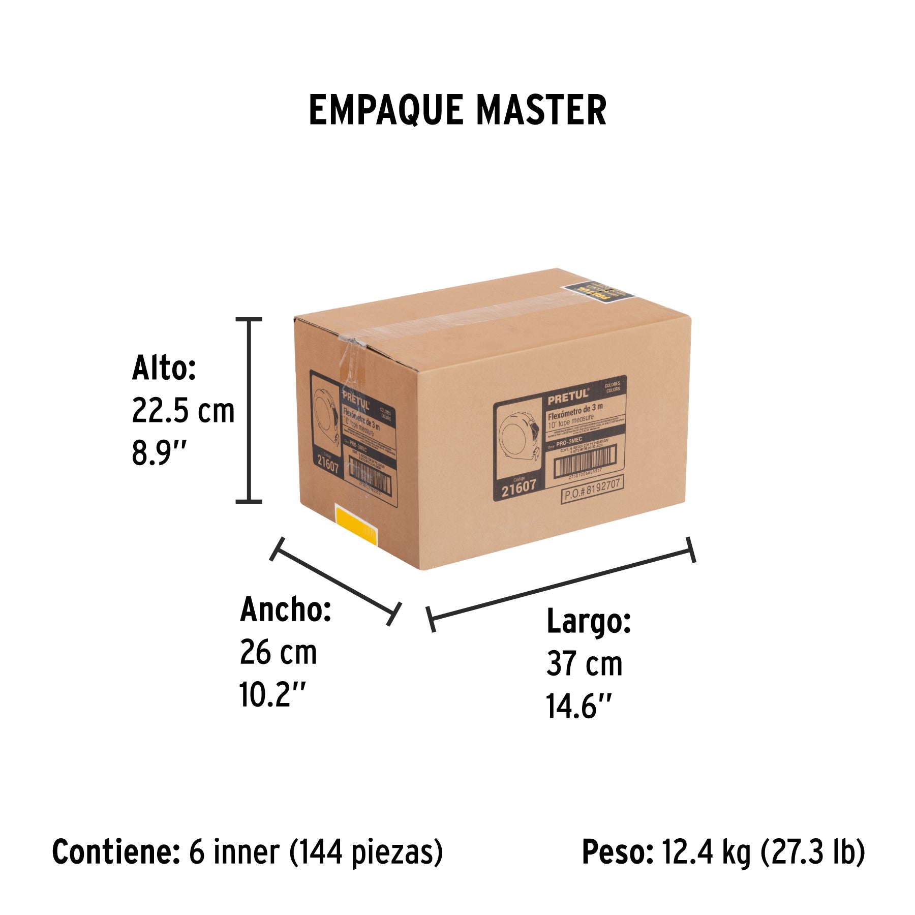 Flexómetro 3 m cinta 13 mm, en display box, PRETUL - Empaque