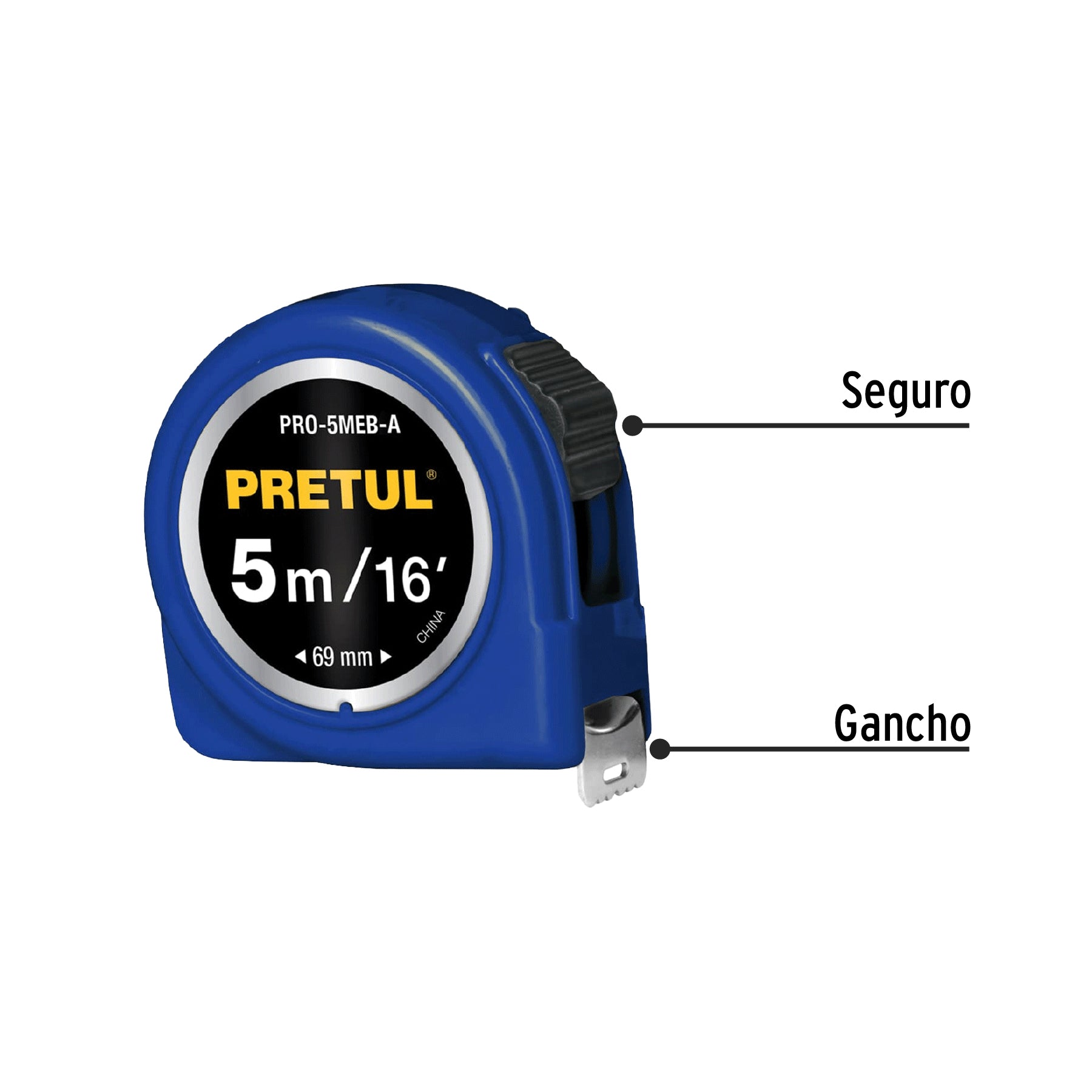 Flexómetro azul 5 m cinta 19 mm, en tarjeta, PRETUL