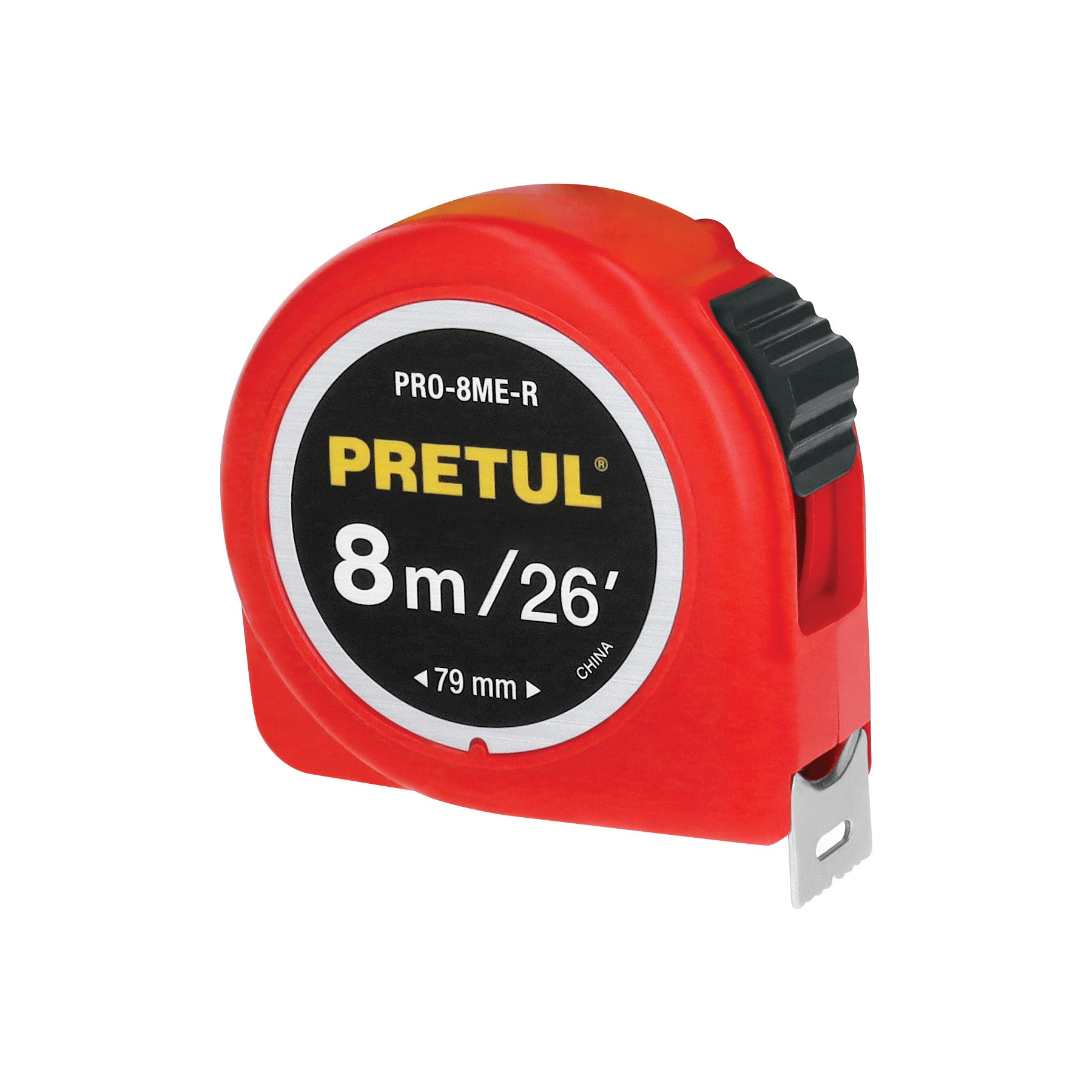 Flexómetro rojo 8 m cinta 25 mm, en tarjeta, PRETUL