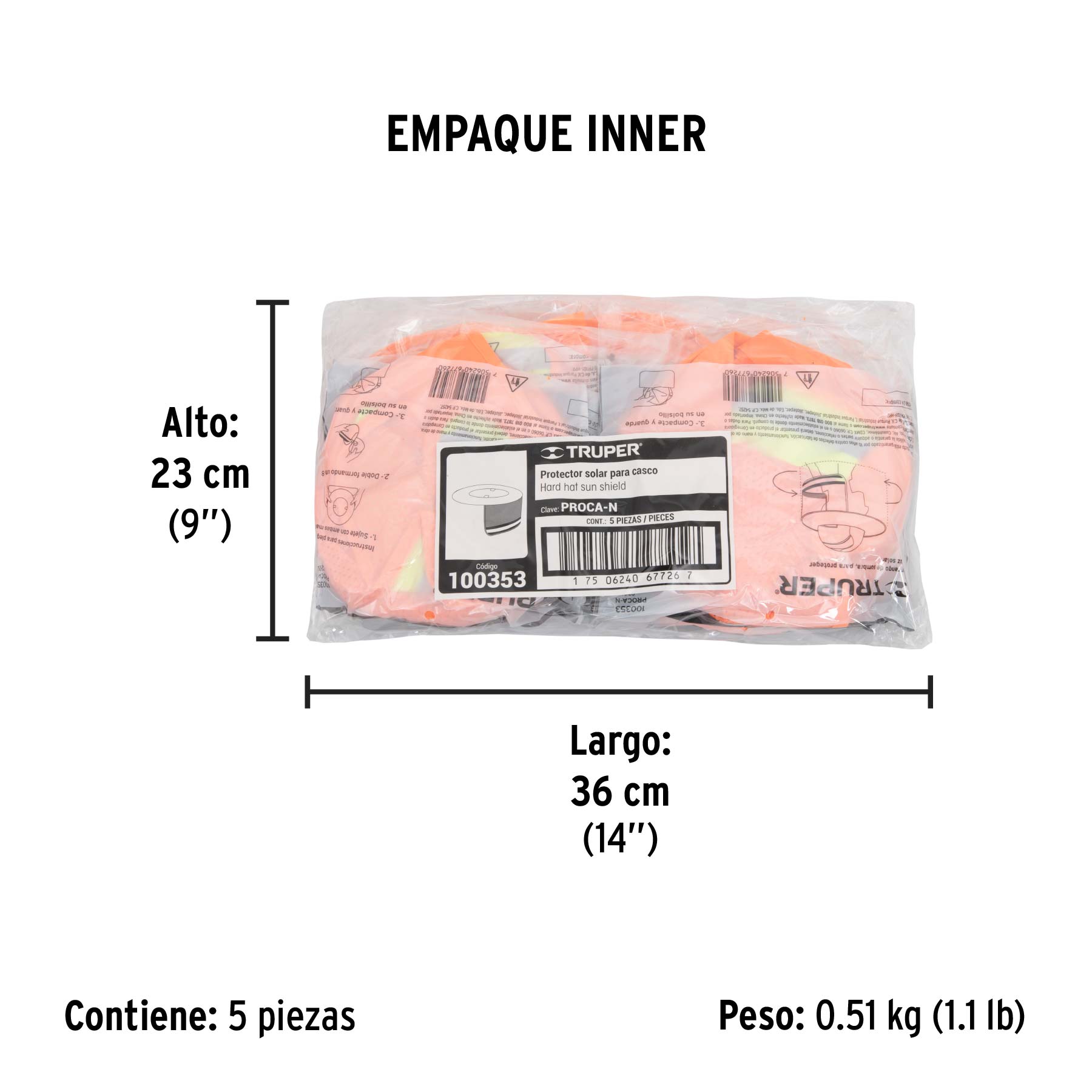 Protector solar plegable para casco, naranja con reflejante - Empaque