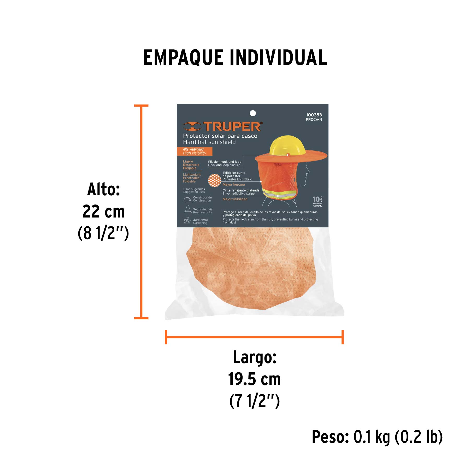 Protector solar plegable para casco, naranja con reflejante - Empaque