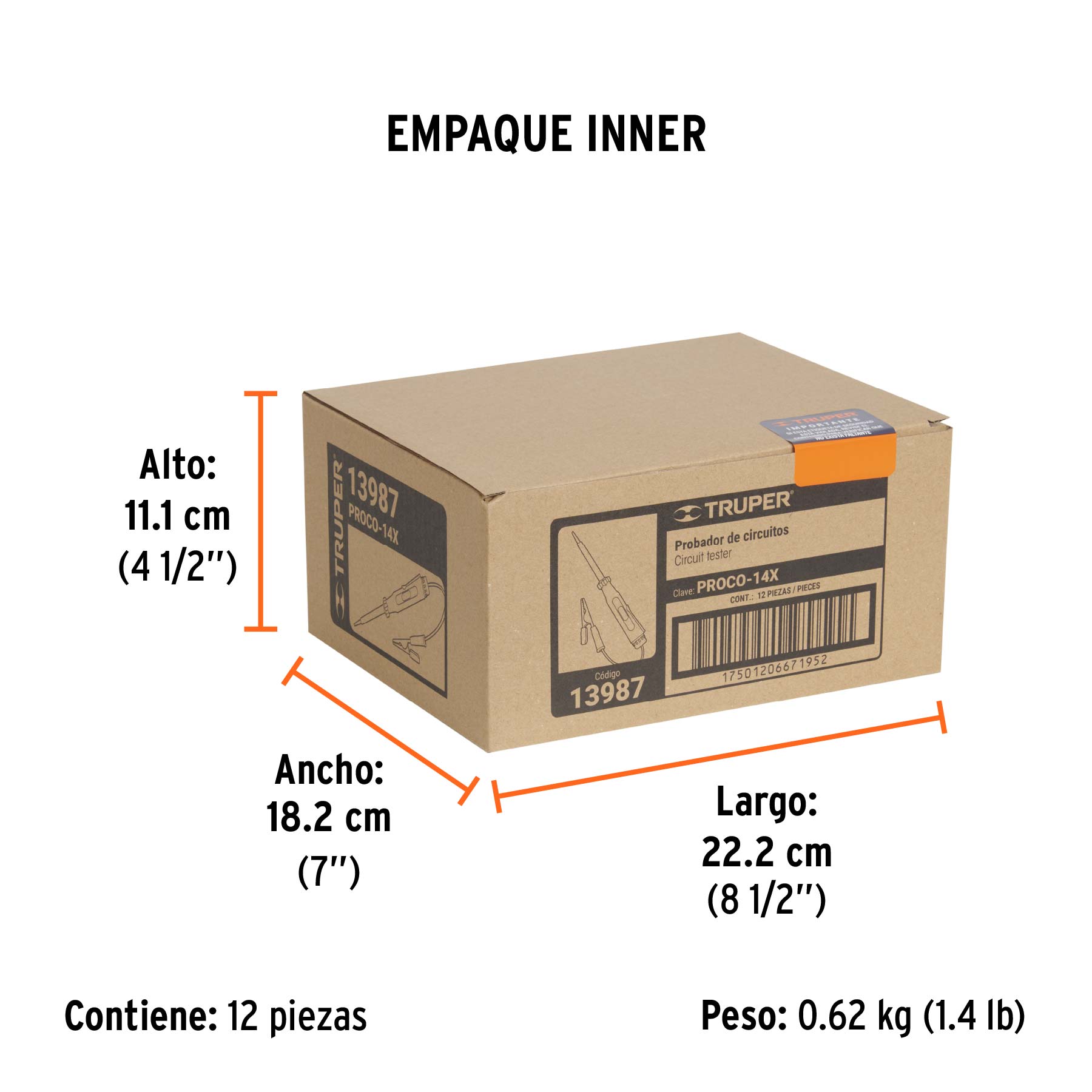 Probador de circuitos de corriente directa 14 cm c/caimán - Empaque