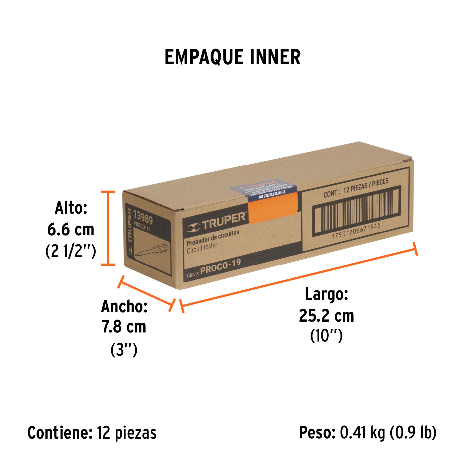 Probador de circuitos de corriente alterna 19 cm, TRUPER - Empaque